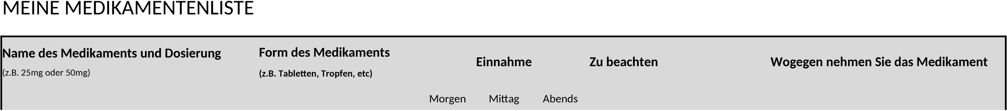 Excel-Vorlage Medikamentenliste zur Gesundheitsverwaltung