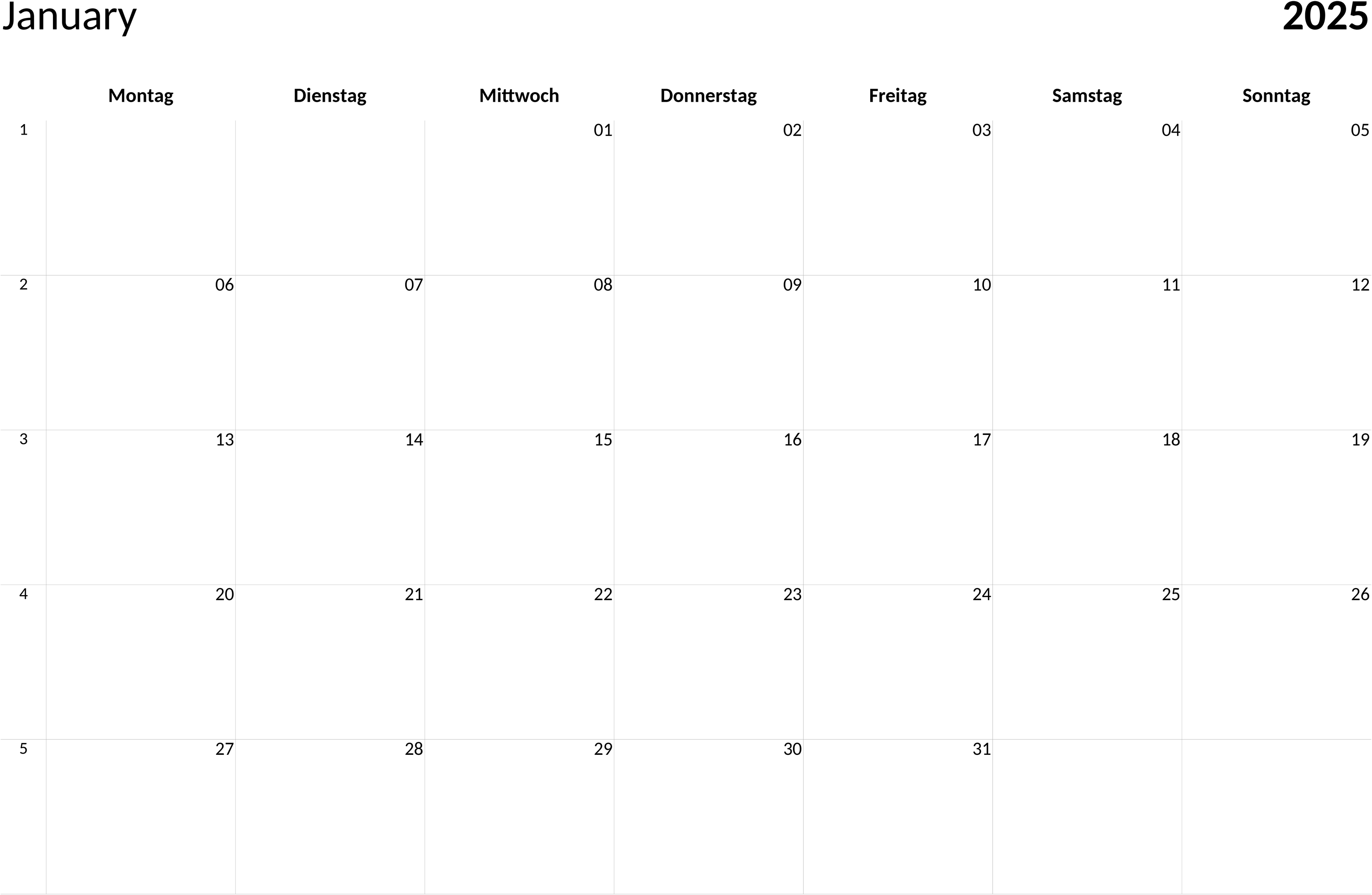 Excel-Vorlage: Minimalistischer Monatskalender 2025