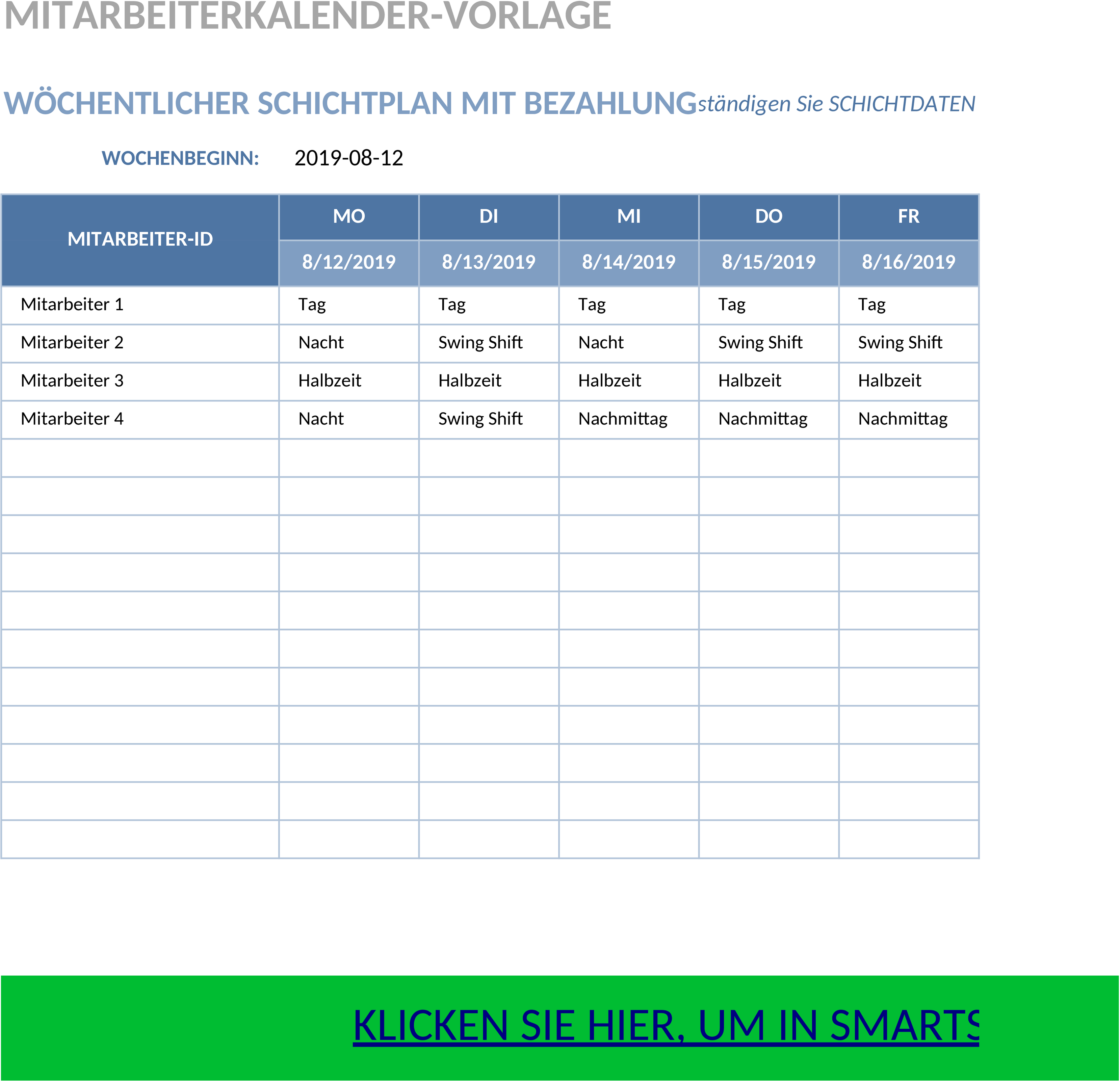 Excel-Vorlage für Mitarbeiterkalender