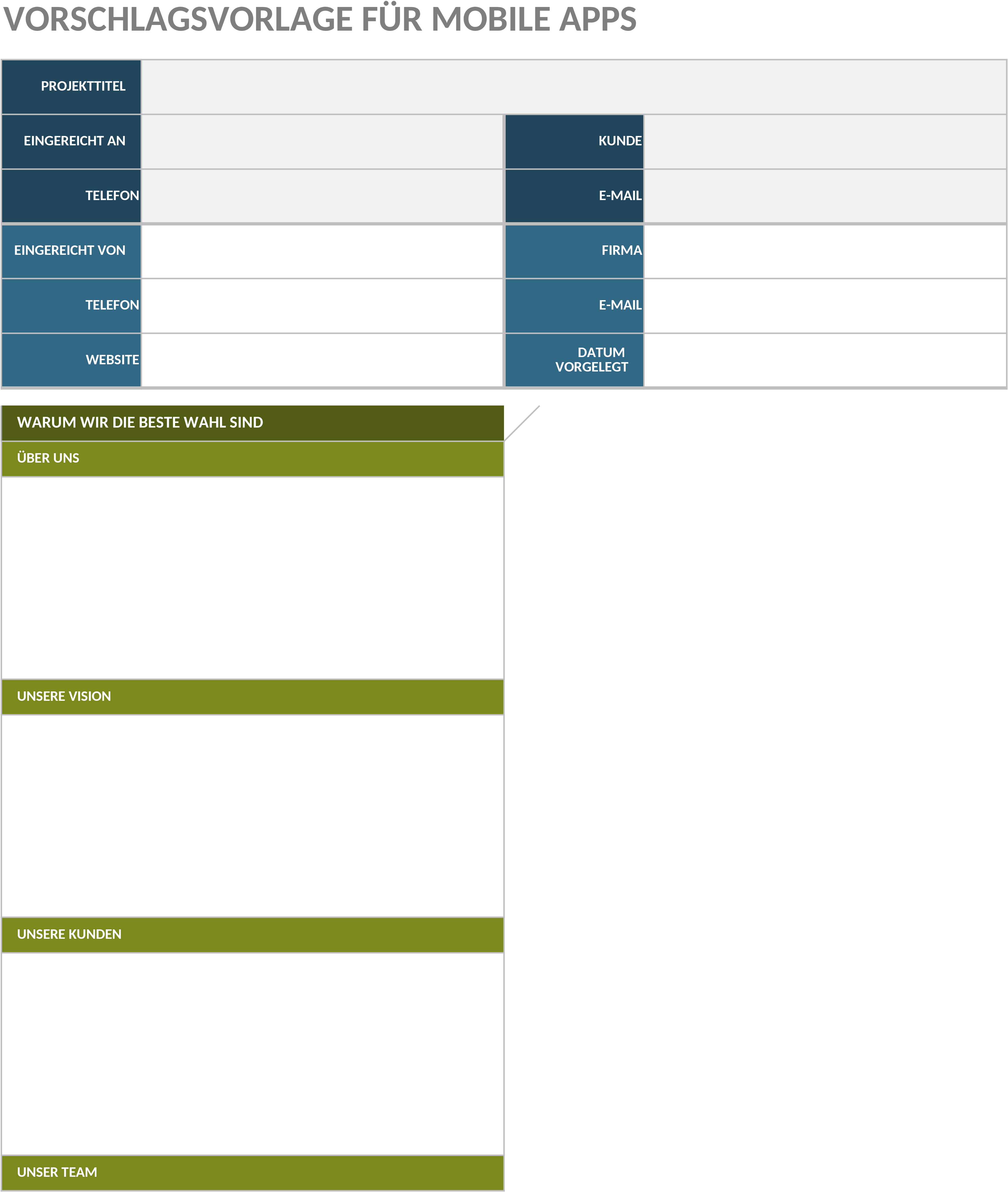 Excel-Vorlage für Mobile App Vorschläge
