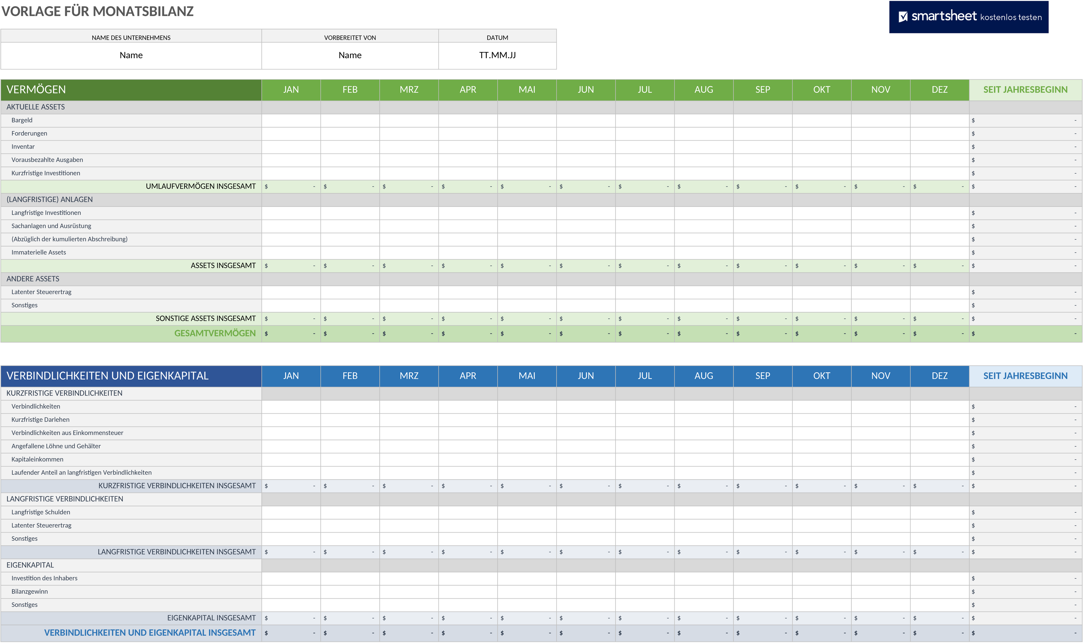 Excel-Vorlage: Monatliche Bilanzübersicht
