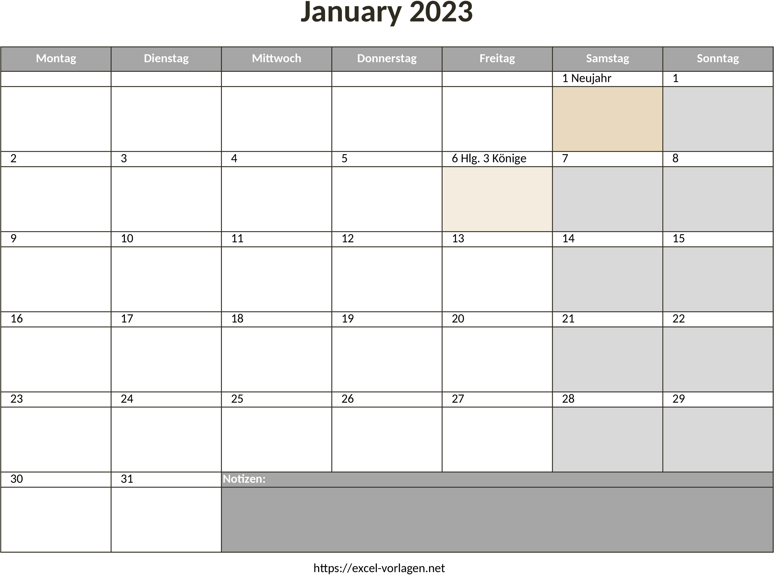 Excel-Vorlage Monatskalender 2023 zur Planung und Organisation