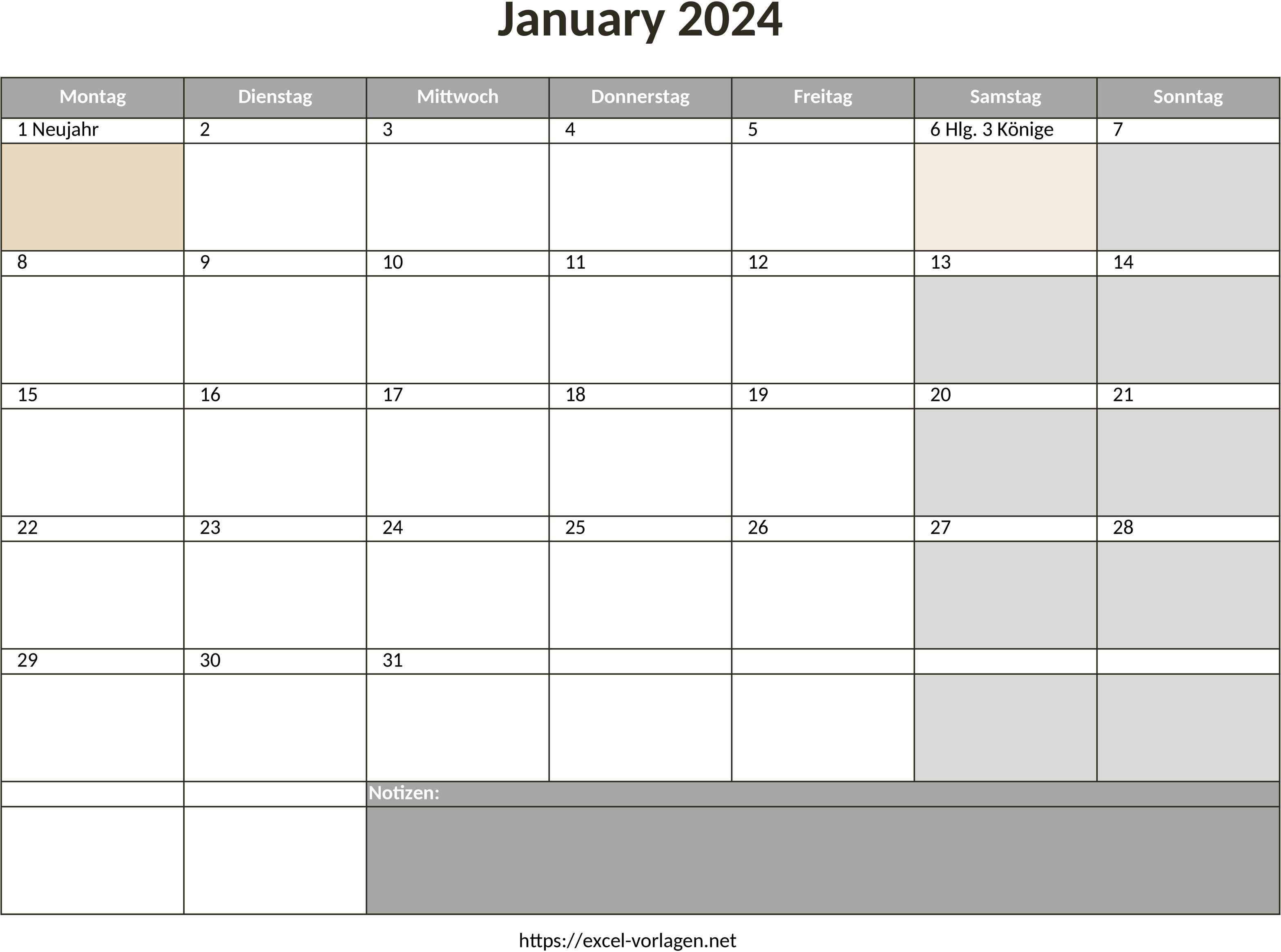 Excel-Vorlage: Monatskalender 2024 für effektive Planung