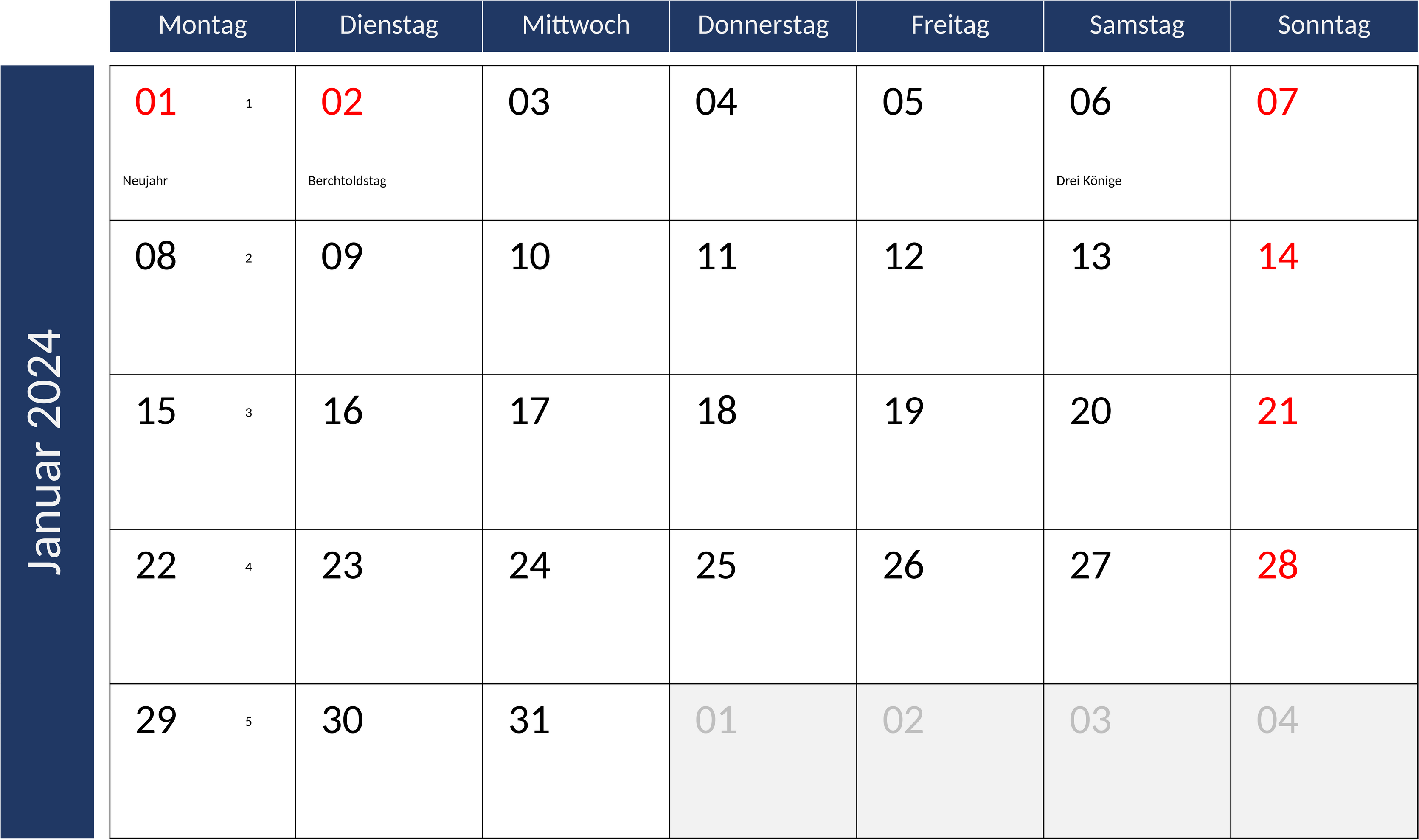 Excel-Vorlage: Monatskalender 2024 im Querformat