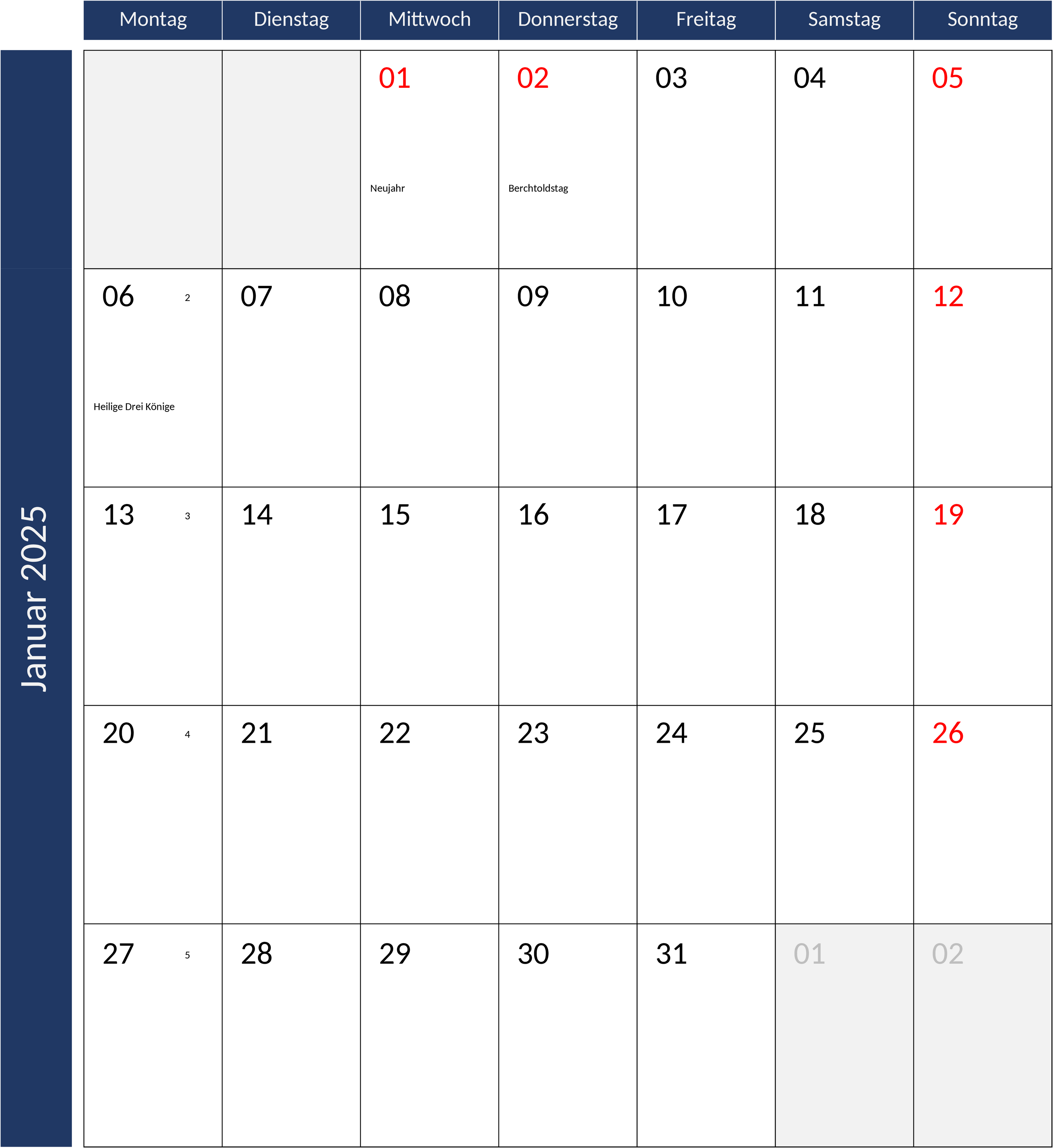 Excel-Vorlage: Monatskalender 2025 Hochformat