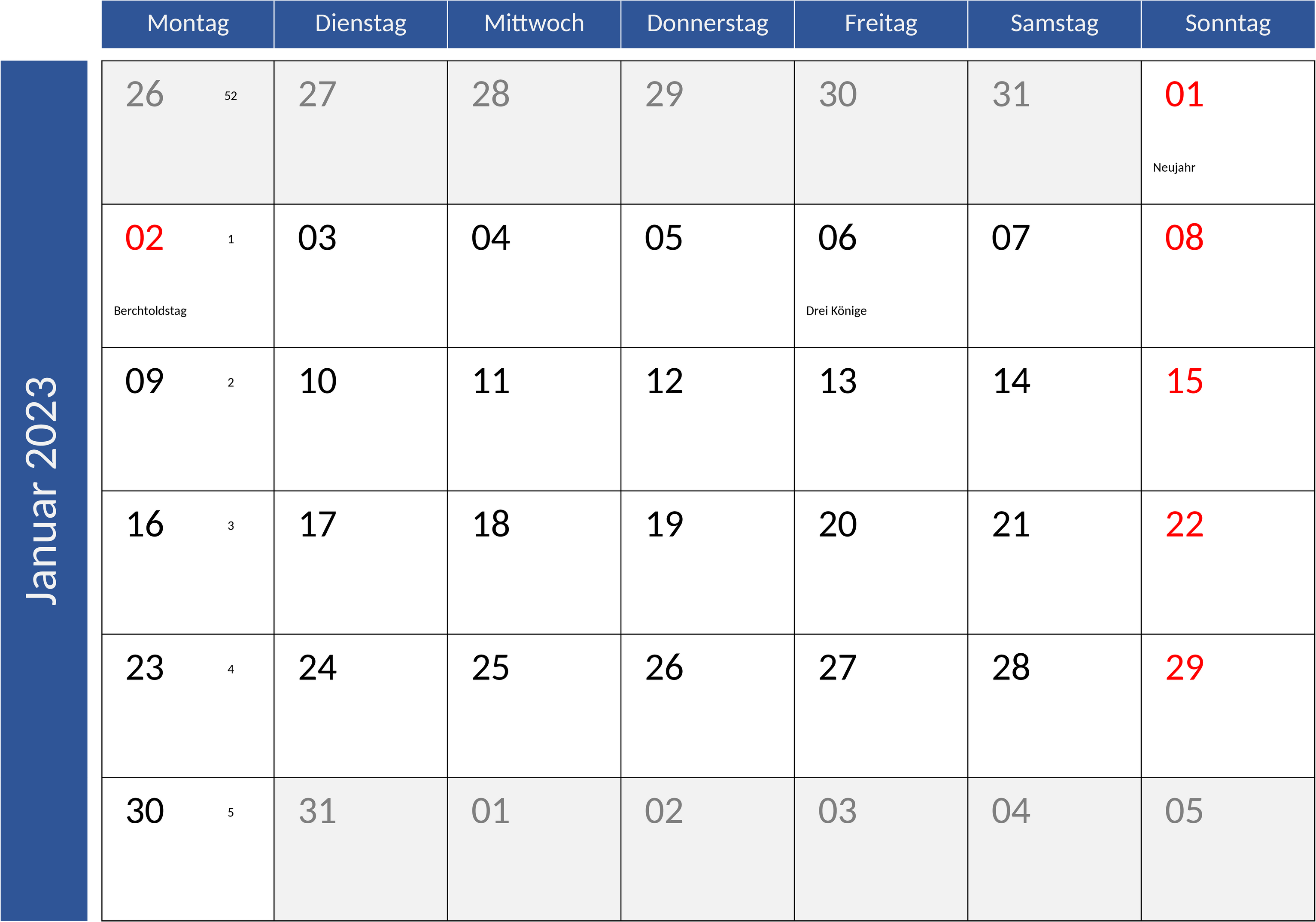 Monatskalender im Querformat als Excel-Datei