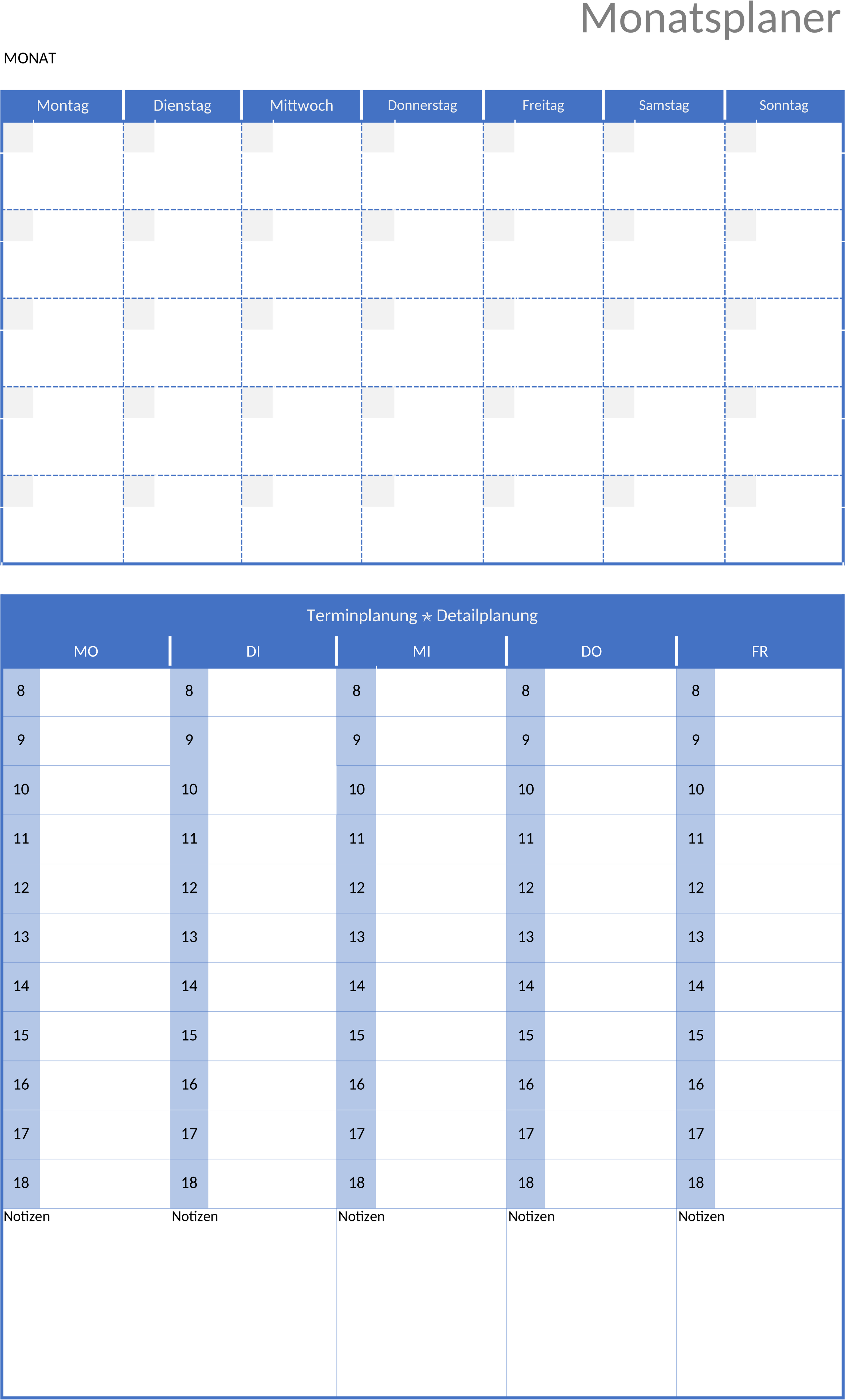 Excel-Vorlage für Monatsplanung und Organisation