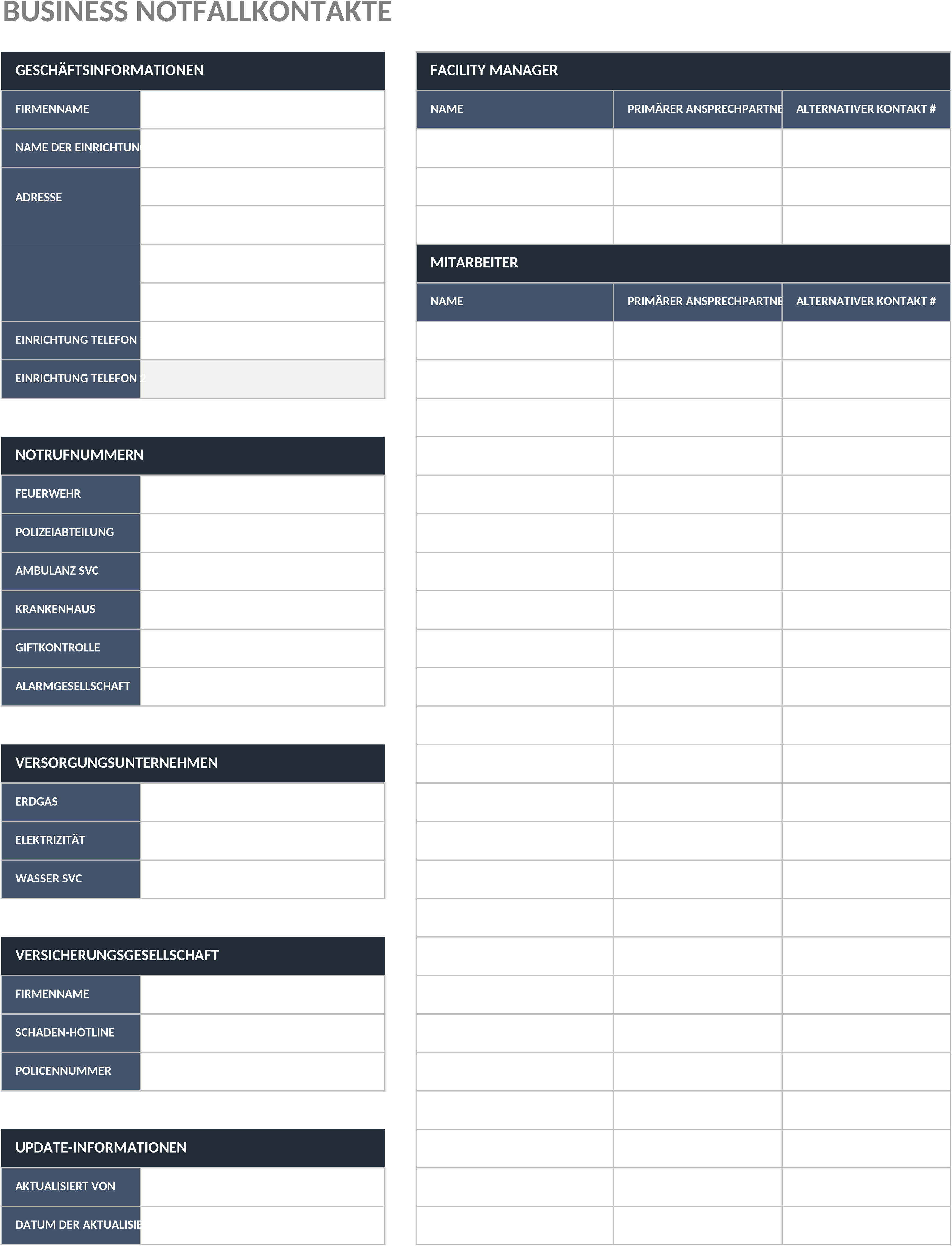 Excel-Vorlage für Notfallkontakte im Unternehmen