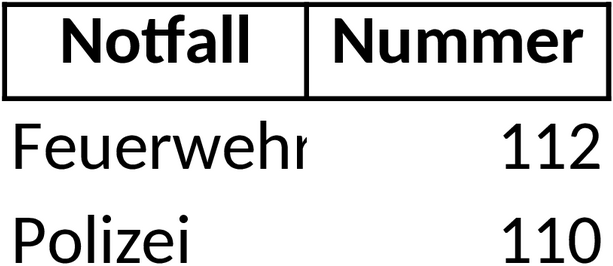Excel-Vorlage für Notrufnummern