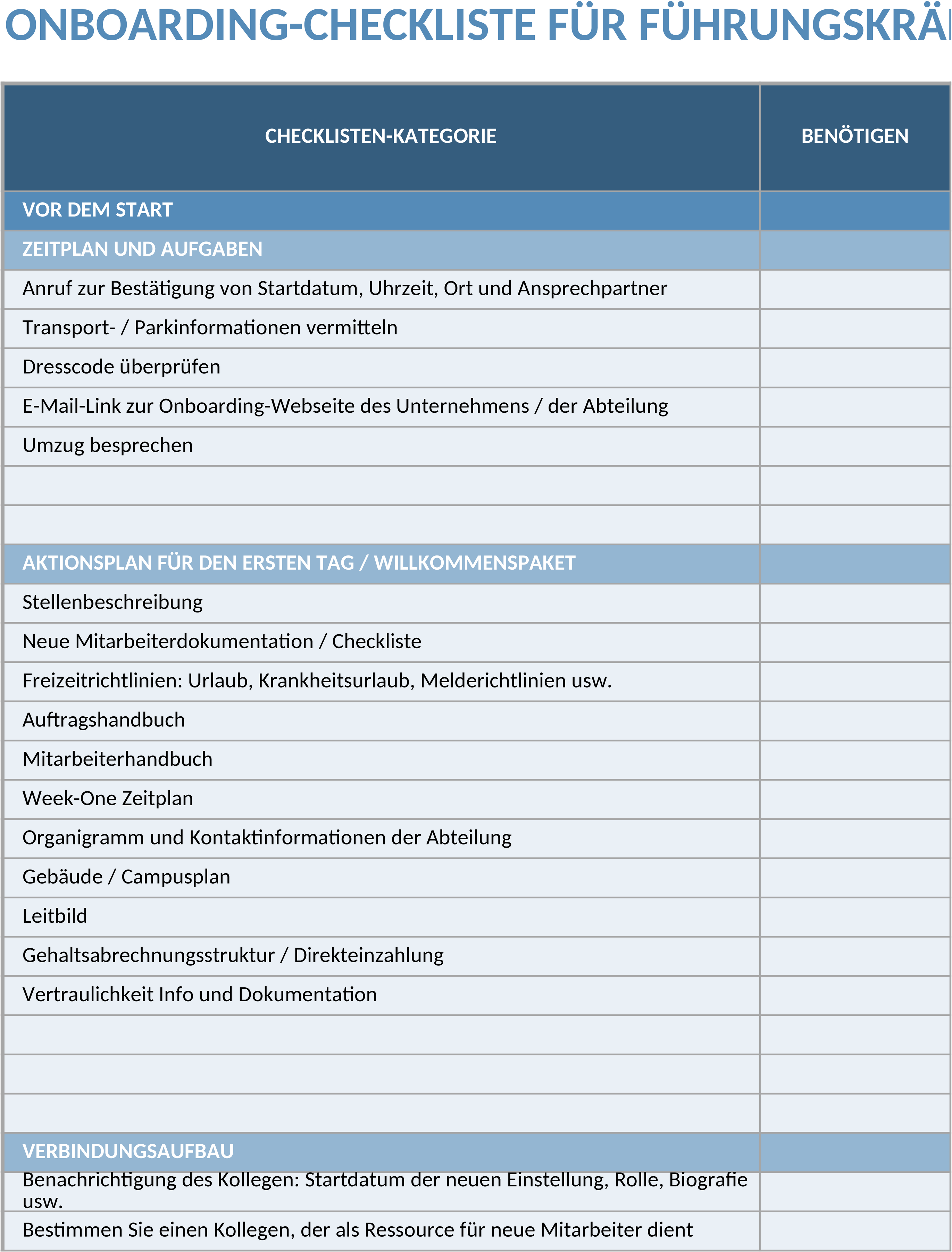 Excel-Vorlage: Onboarding-Checkliste für Manager