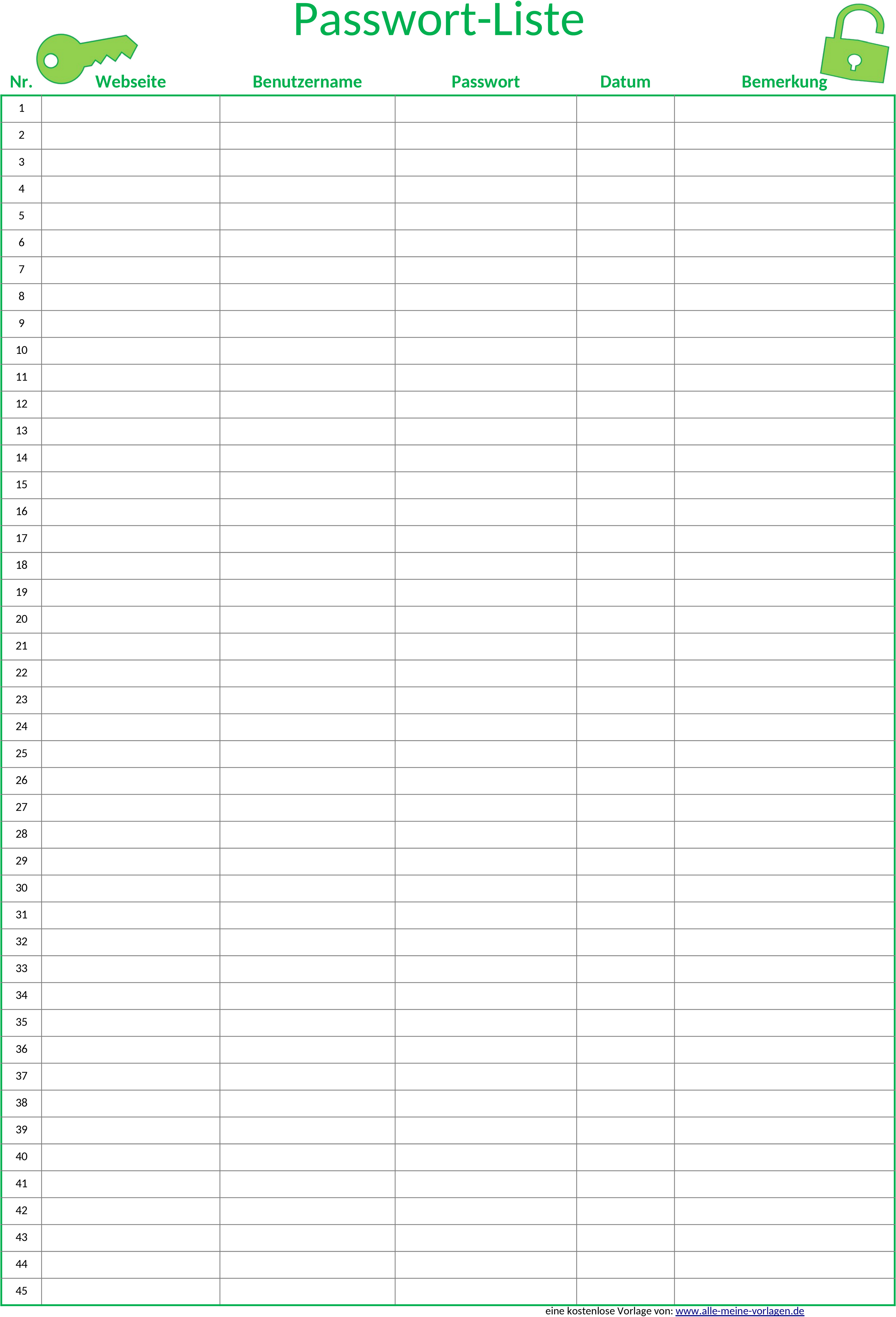 Passwortliste Excel-Vorlage für Sichere Verwaltung