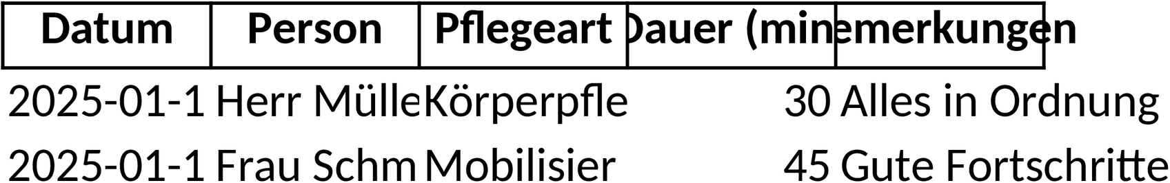 Excel-Vorlage für Pflegetagebuch zur Gesundheitsüberwachung