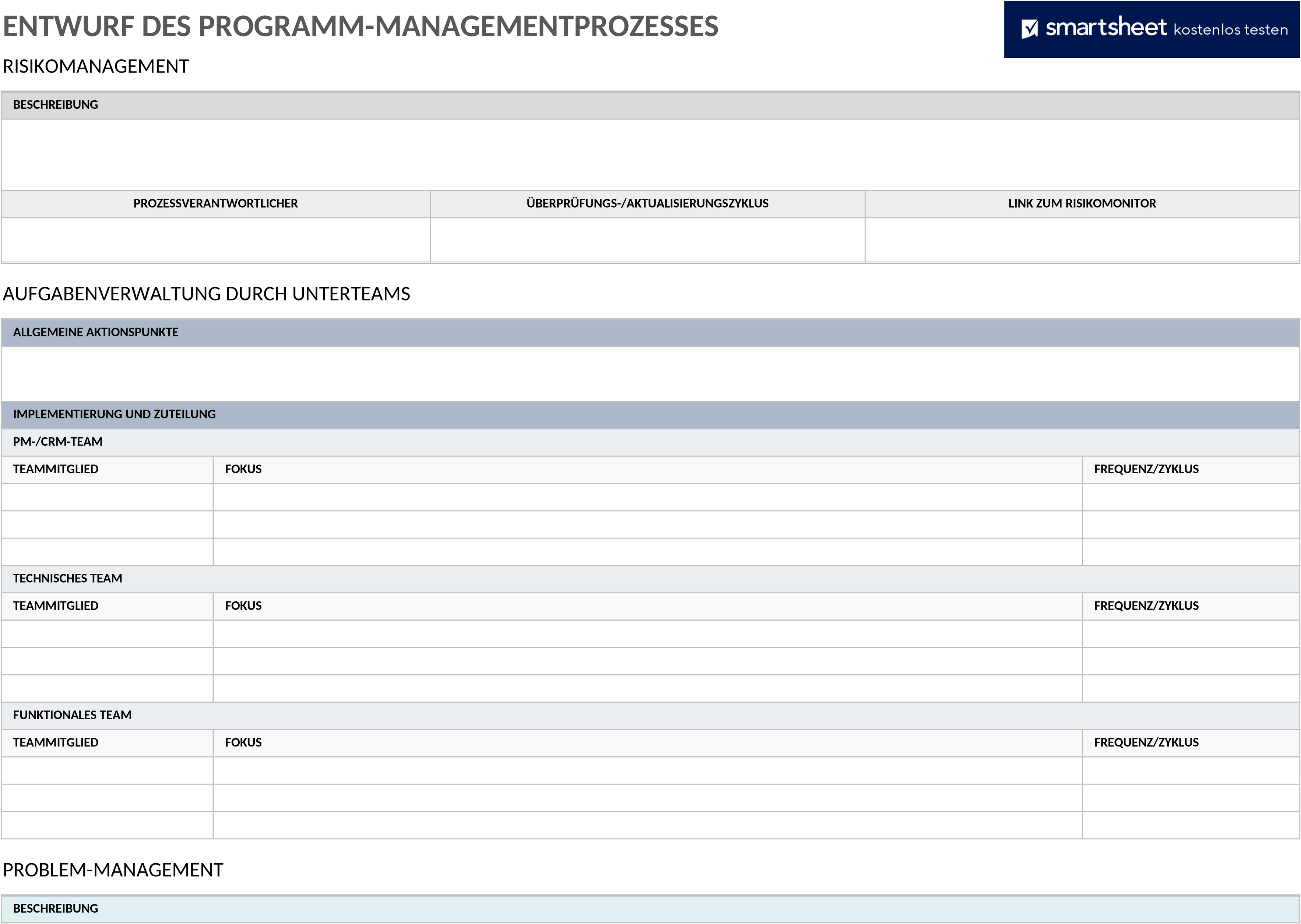 Excel-Vorlage zur Programmverwaltung im Projektmanagement