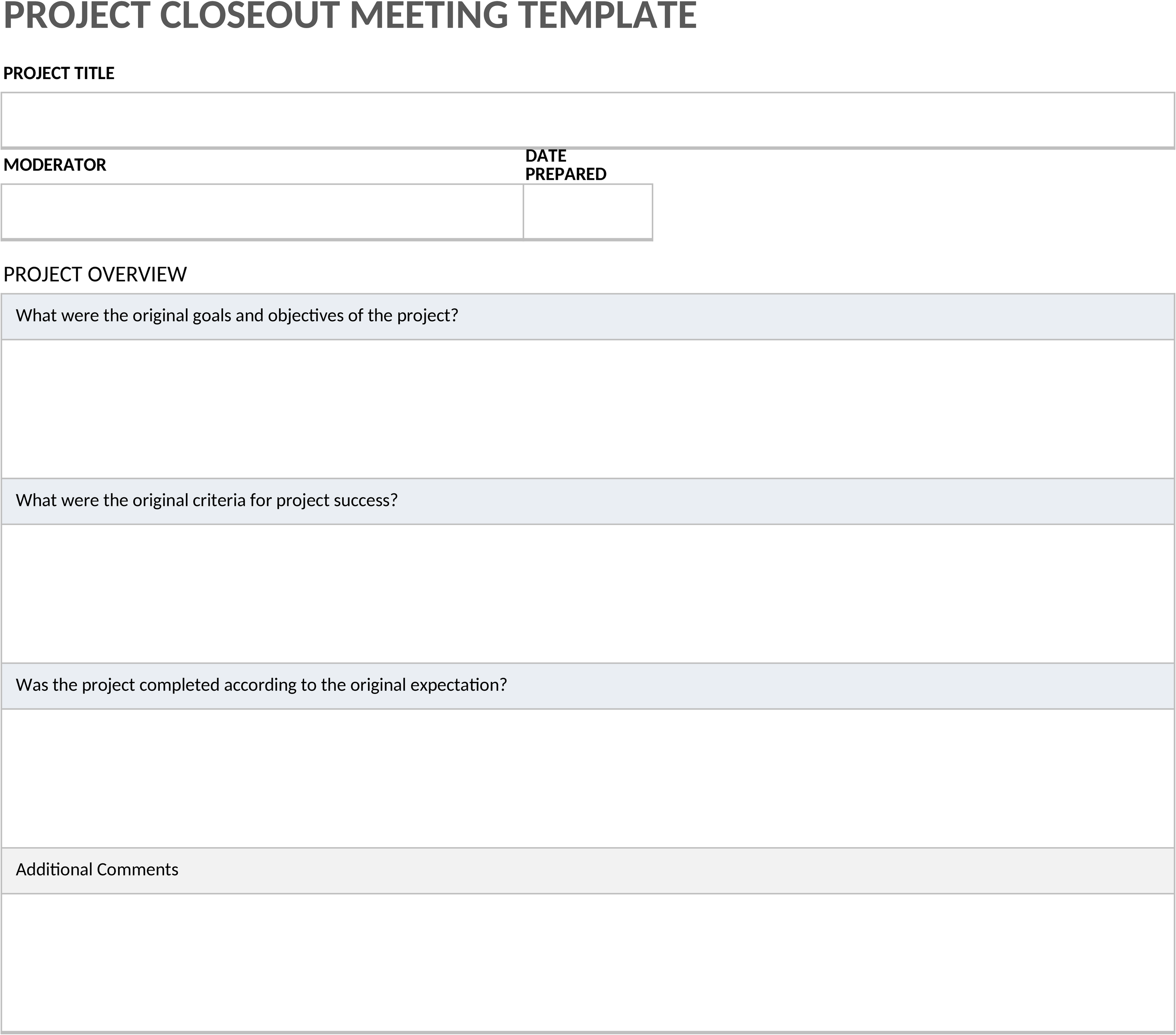 Excel-Vorlage für Projektabschluss-Meeting Dokumentation