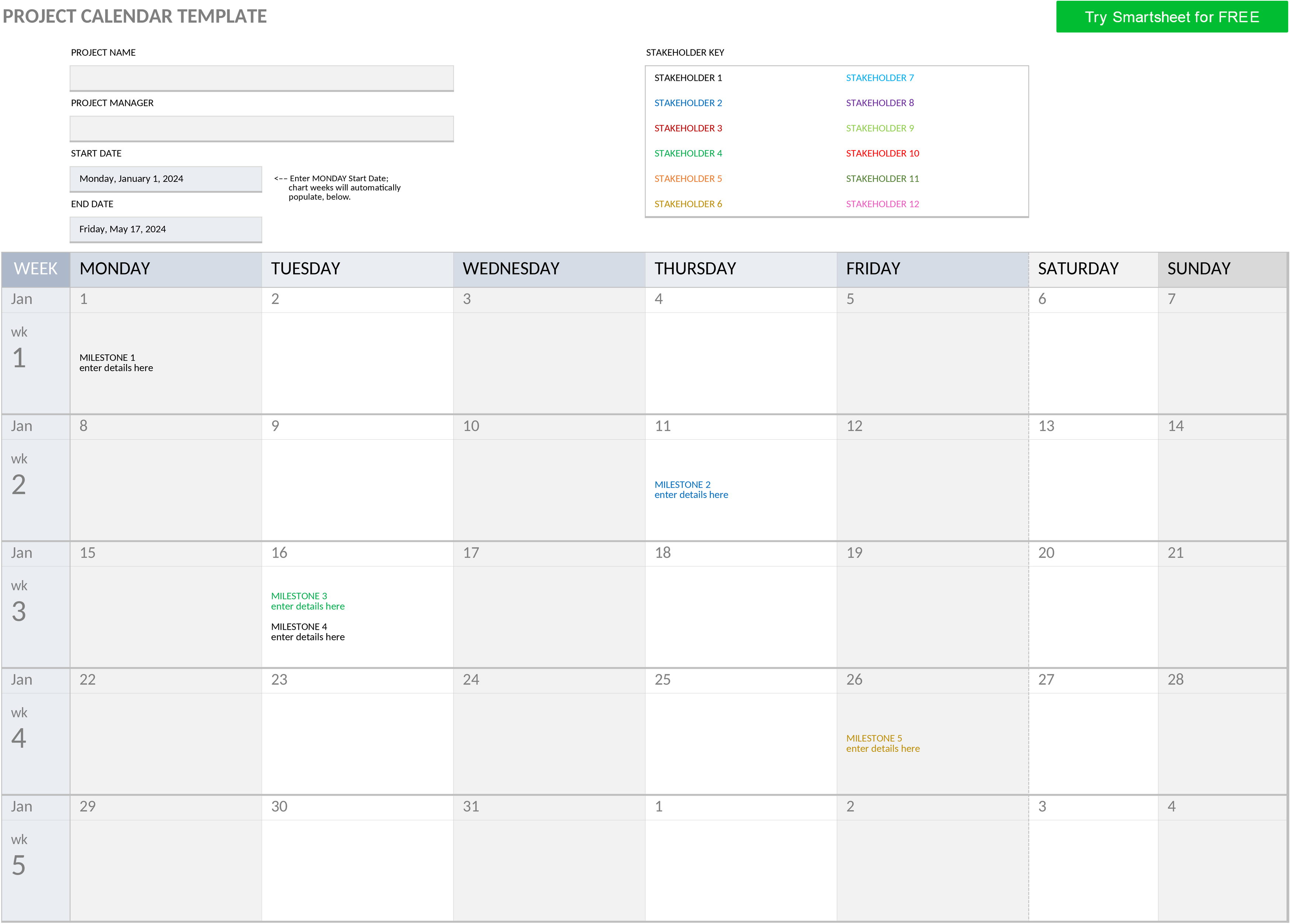 Excel-Vorlage für Projektkalender und Zeitmanagement