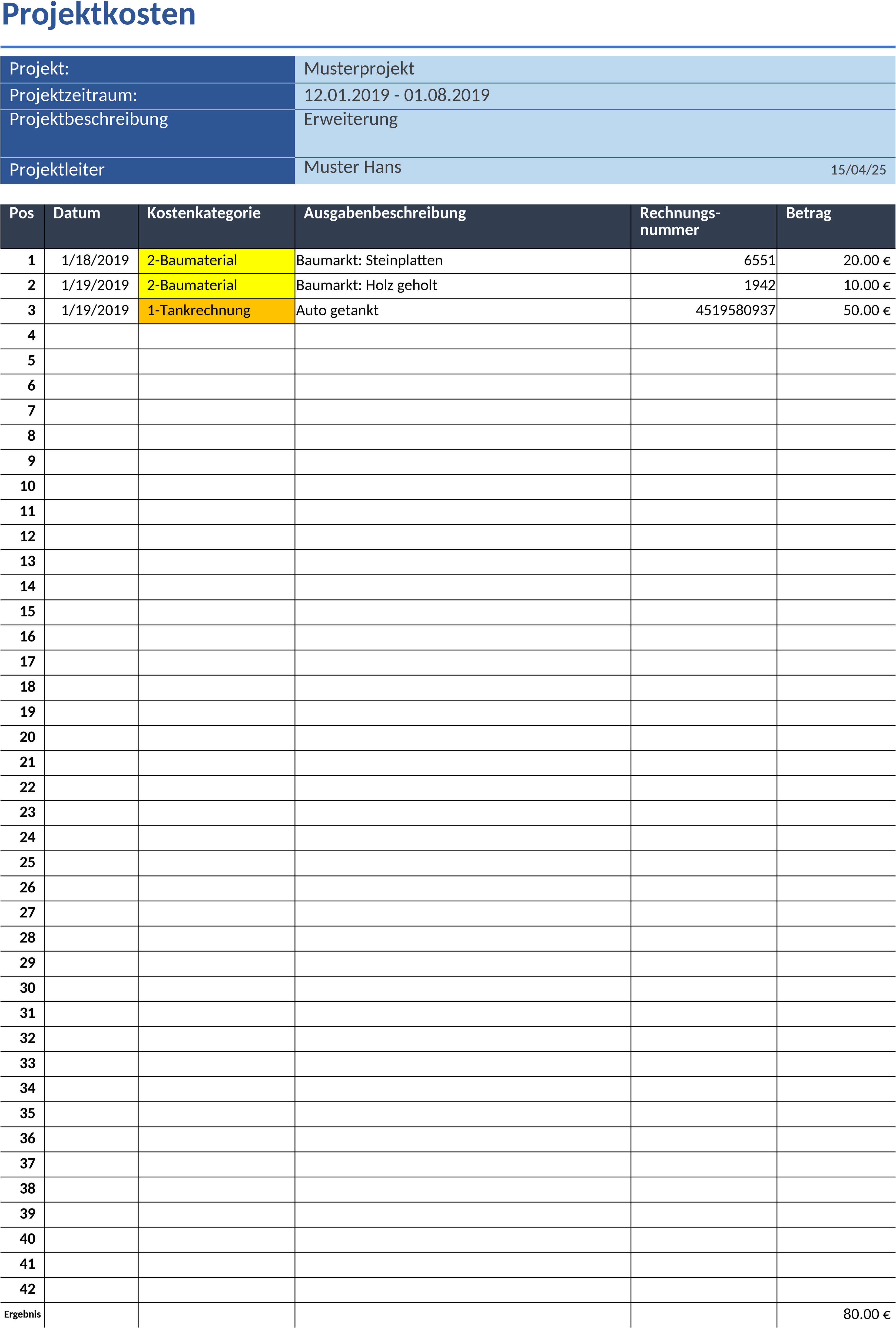 Excel-Vorlage für Projektkostenmanagement