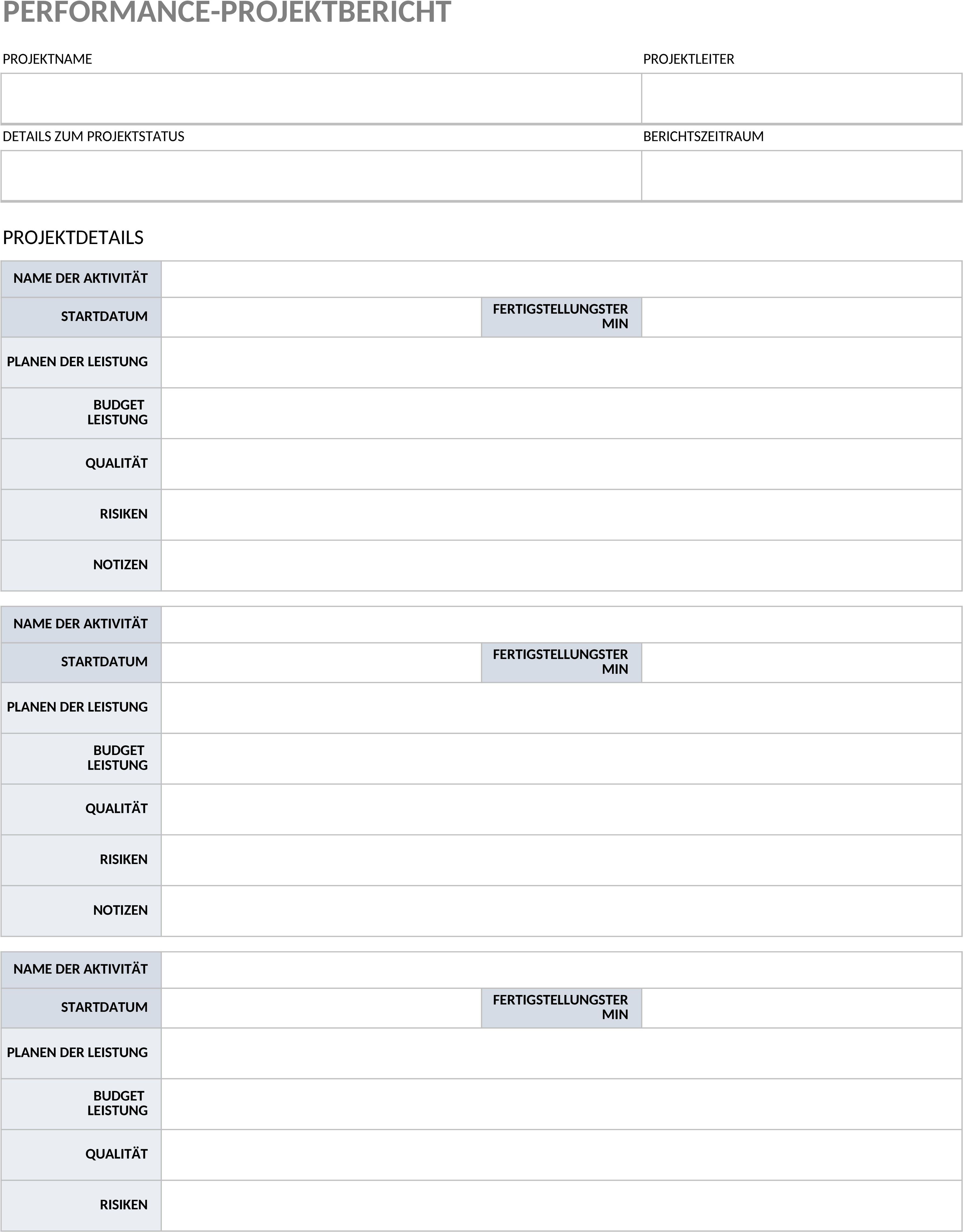 Excel-Vorlage für Projektleistungsberichte