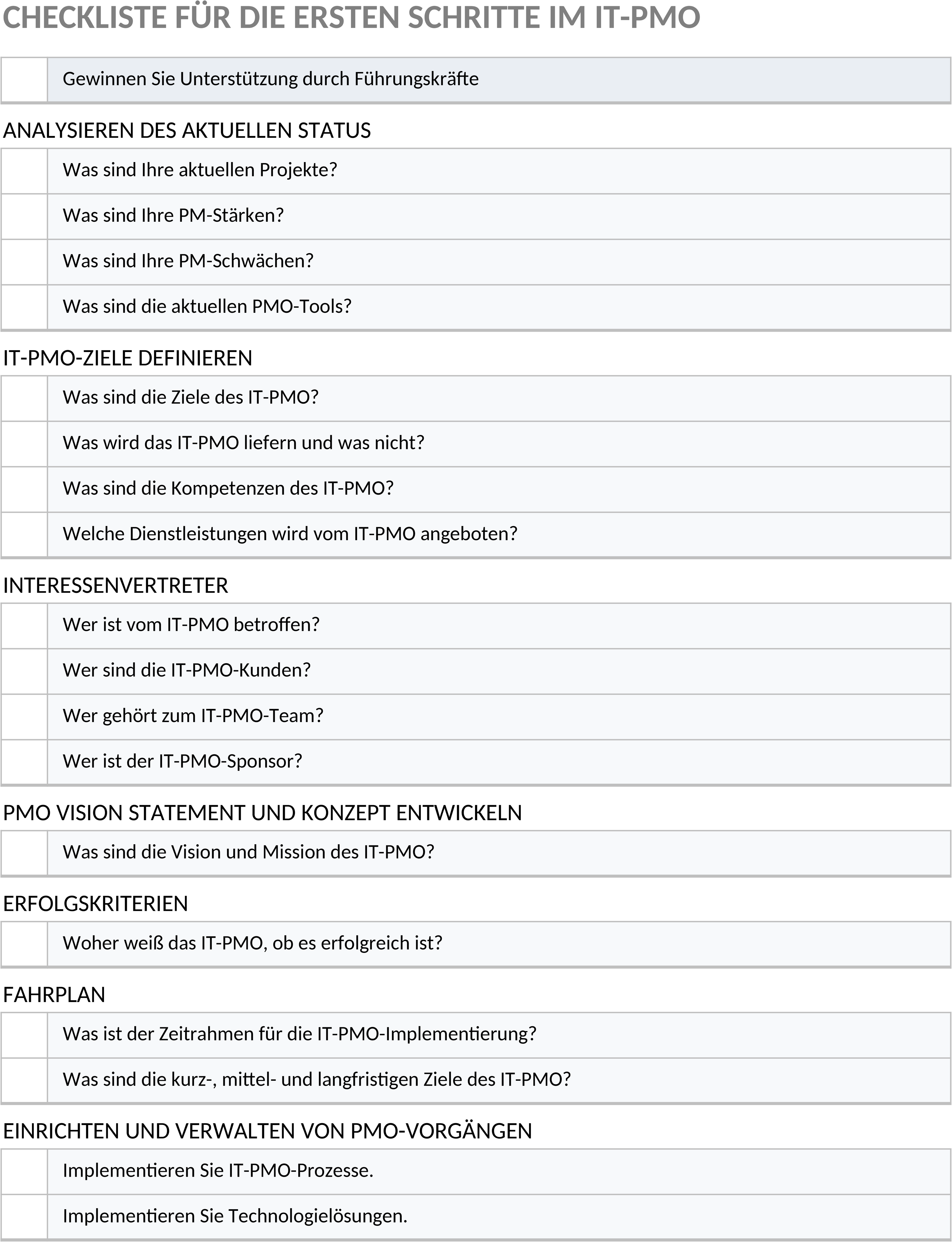 Excel-Vorlage: Projektmanagement-Checkliste für Einsteiger
