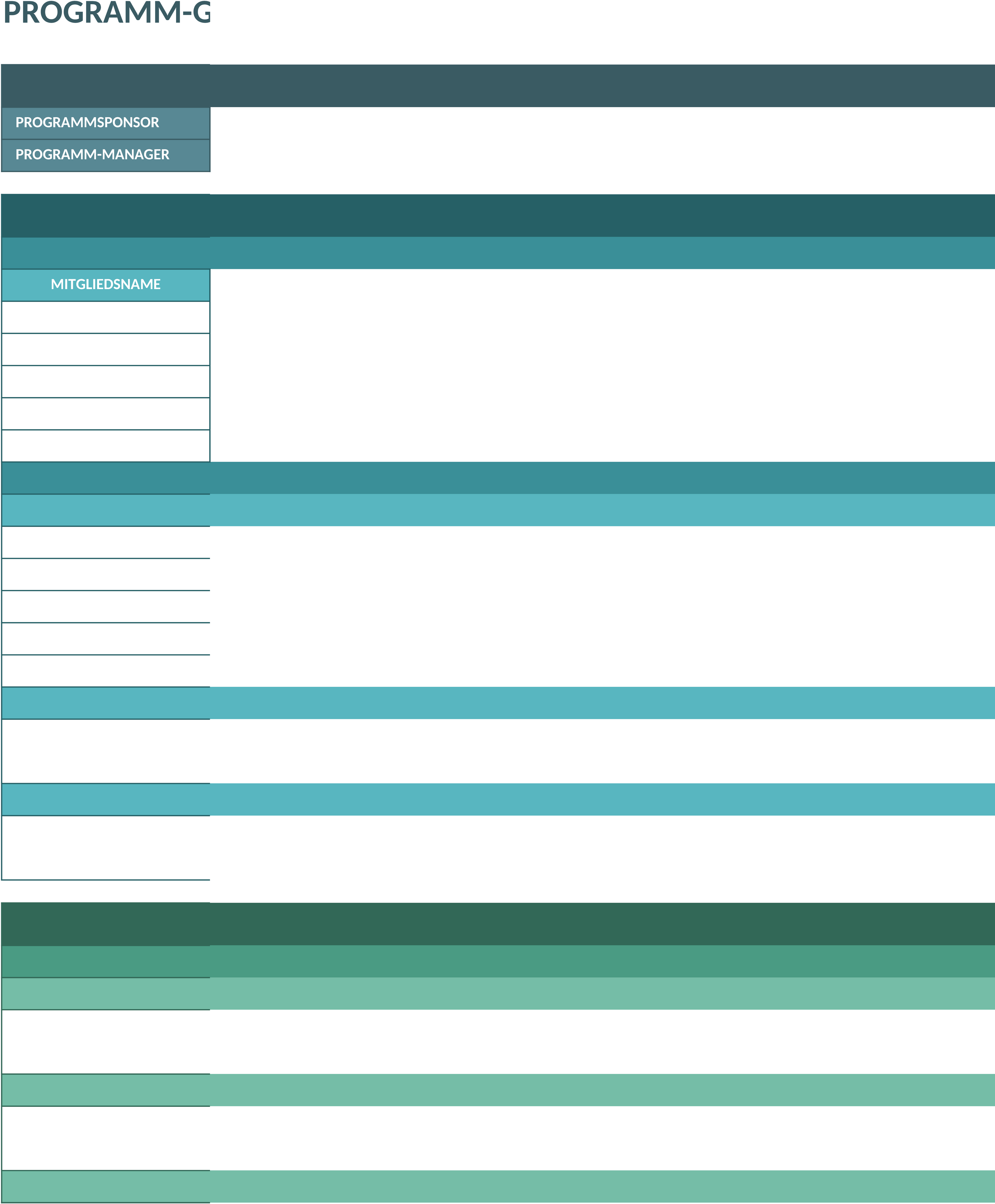 Excel-Vorlage für Projektmanagement und Governance-Plan
