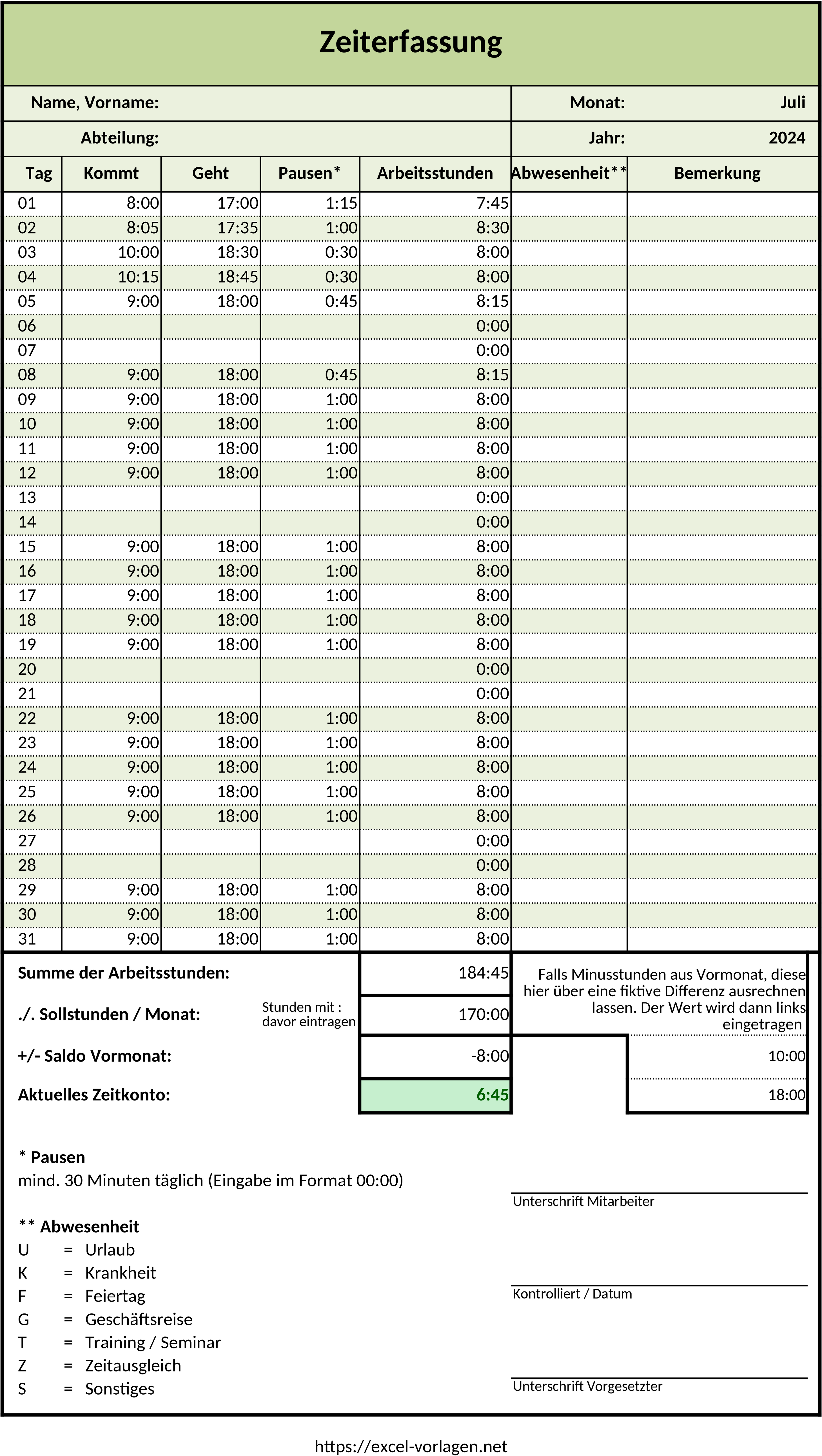 Excel-Vorlage für Projektzeiterfassung und -verwaltung