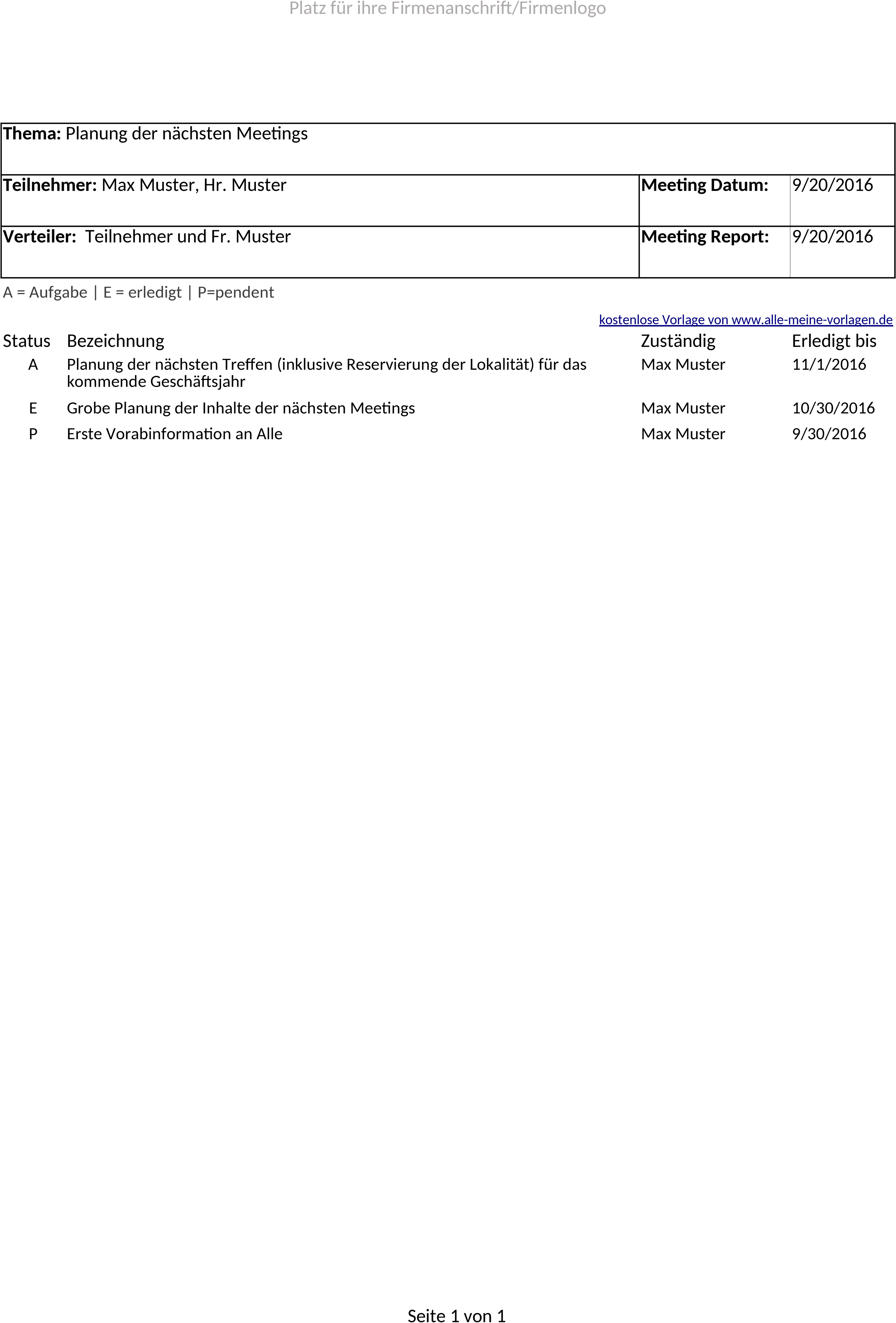Protokoll Excel-Vorlage für Projektmanagement