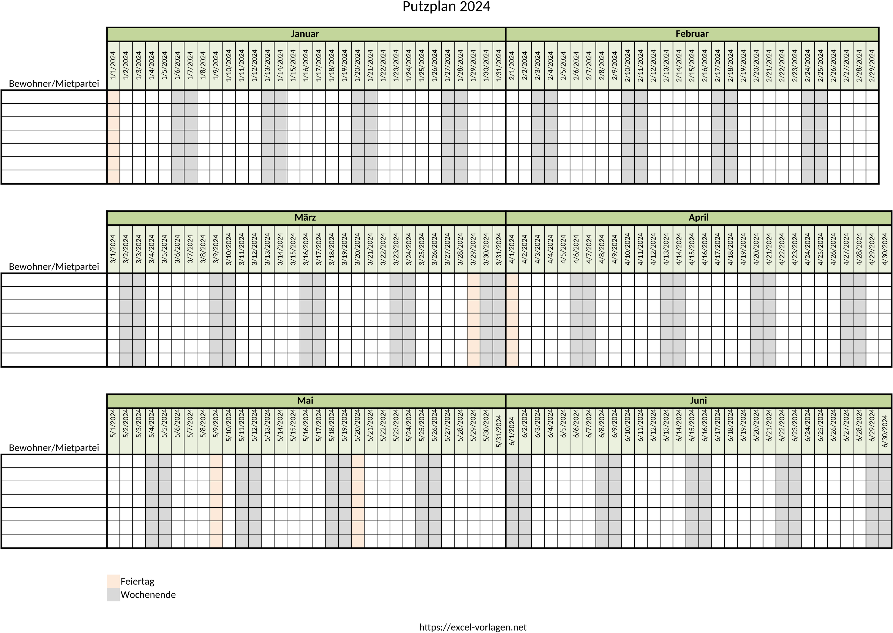 Excel-Vorlage Putzplan 2024 zur effektiven Haushaltsorganisation