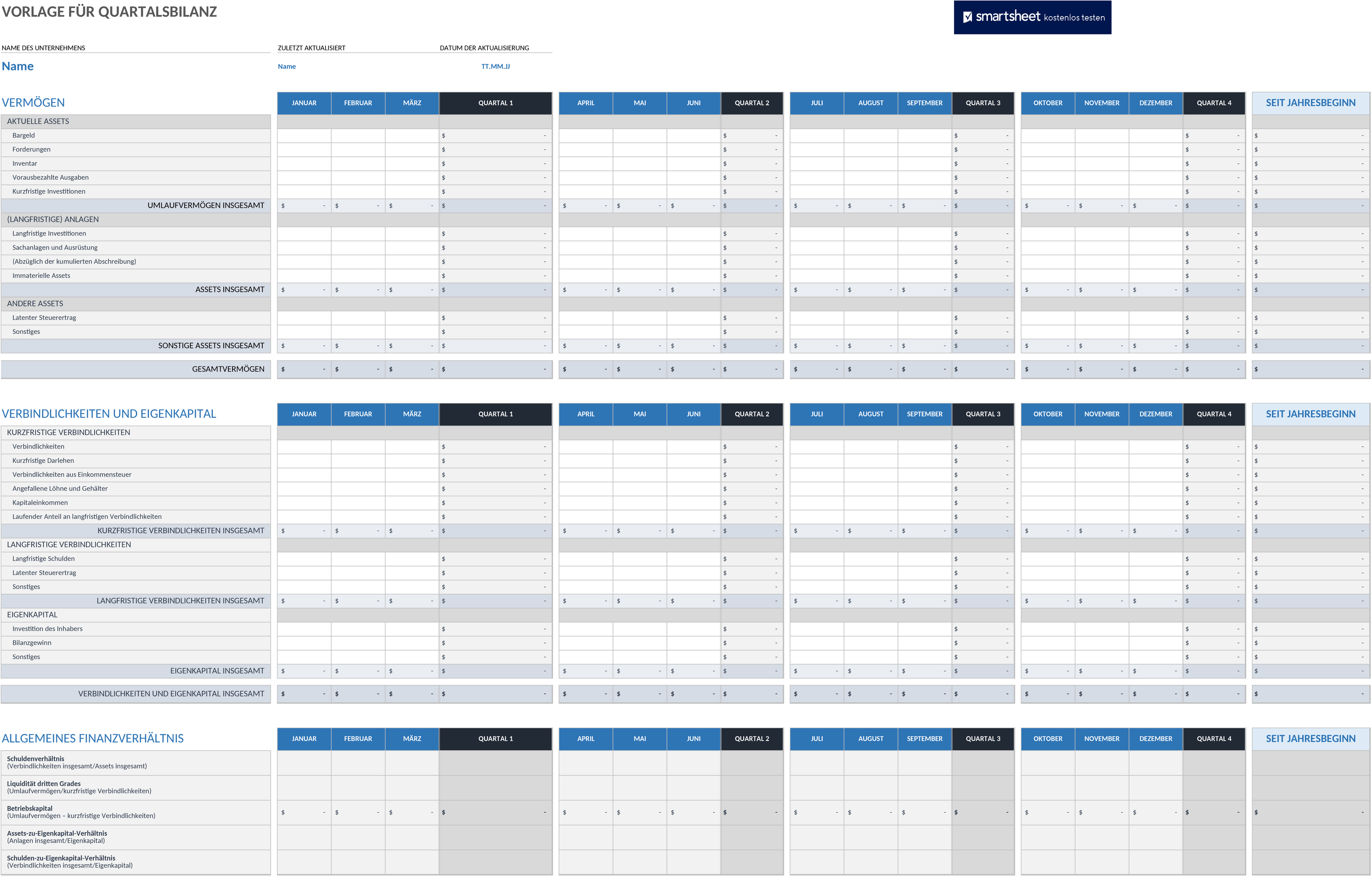 Excel-Vorlage Quartalsbilanzanalyse