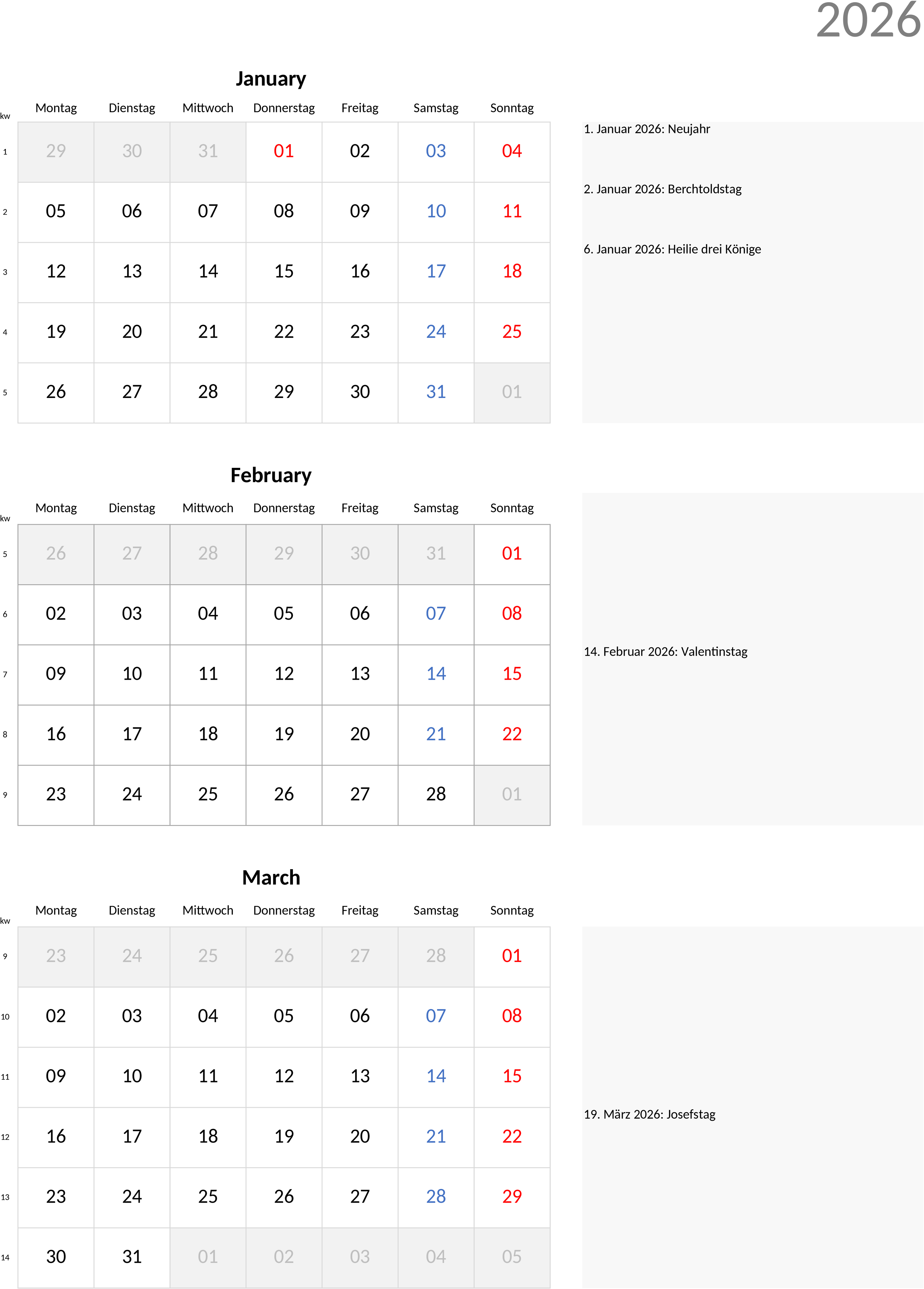 Excel-Vorlage Quartalskalender 2026 Hochformat