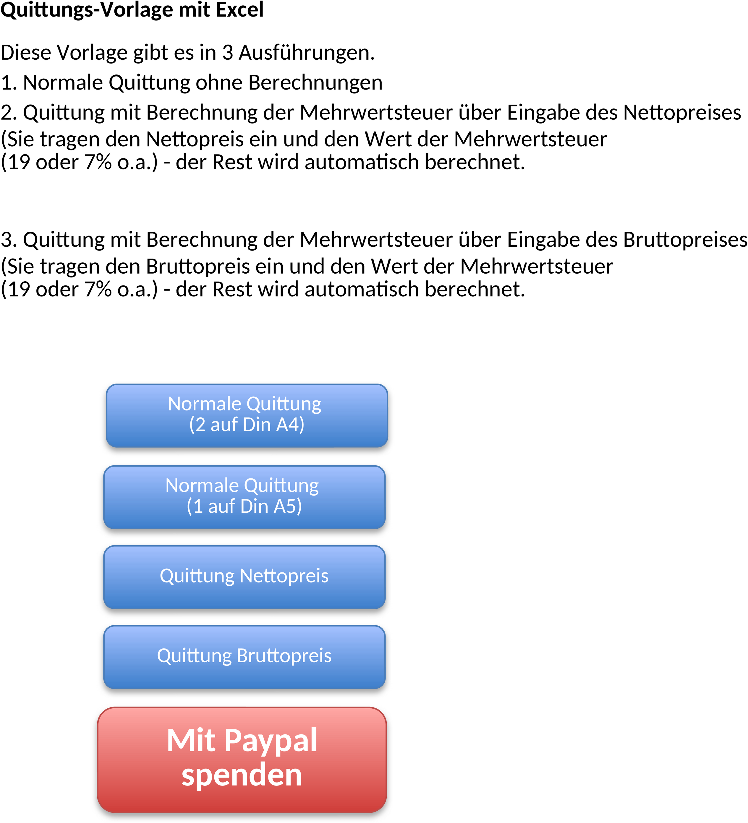Excel-Vorlage für Quittung mit Mehrwertsteuerberechnung