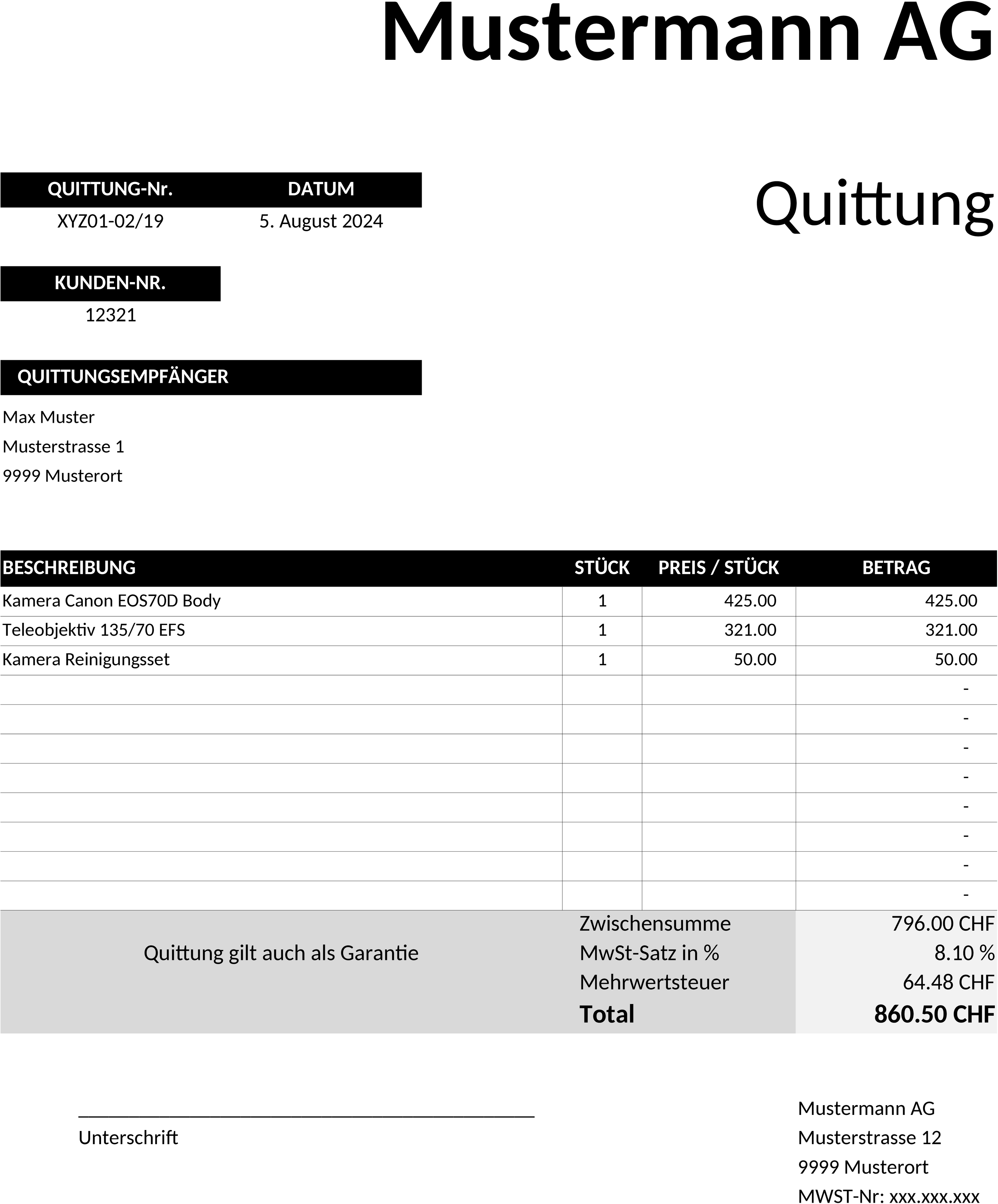 Excel-Vorlage für Quittungen: Effiziente Verwaltung von Zahlungseingängen
