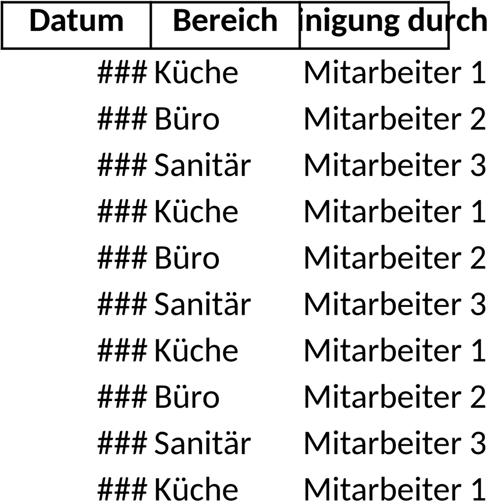 Excel-Vorlage Reinigungsnachweis für Gebäudeverwaltung