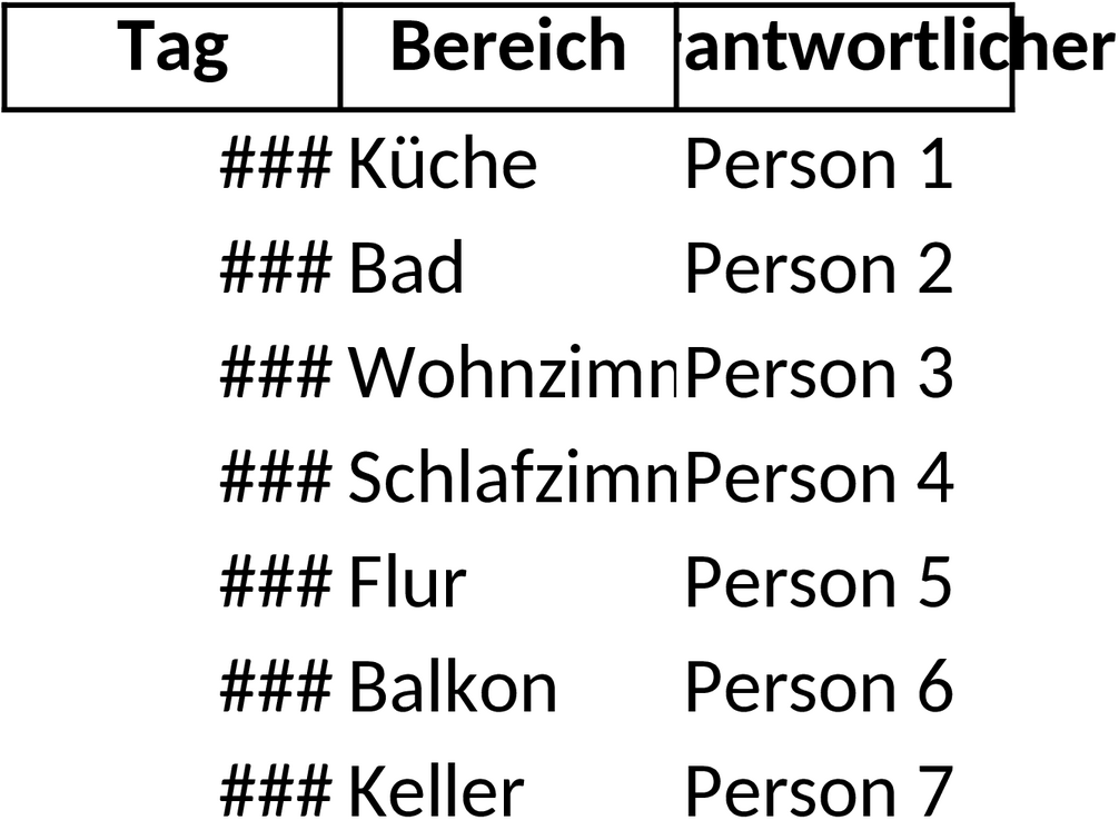 Excel-Vorlage für Reinigungspläne