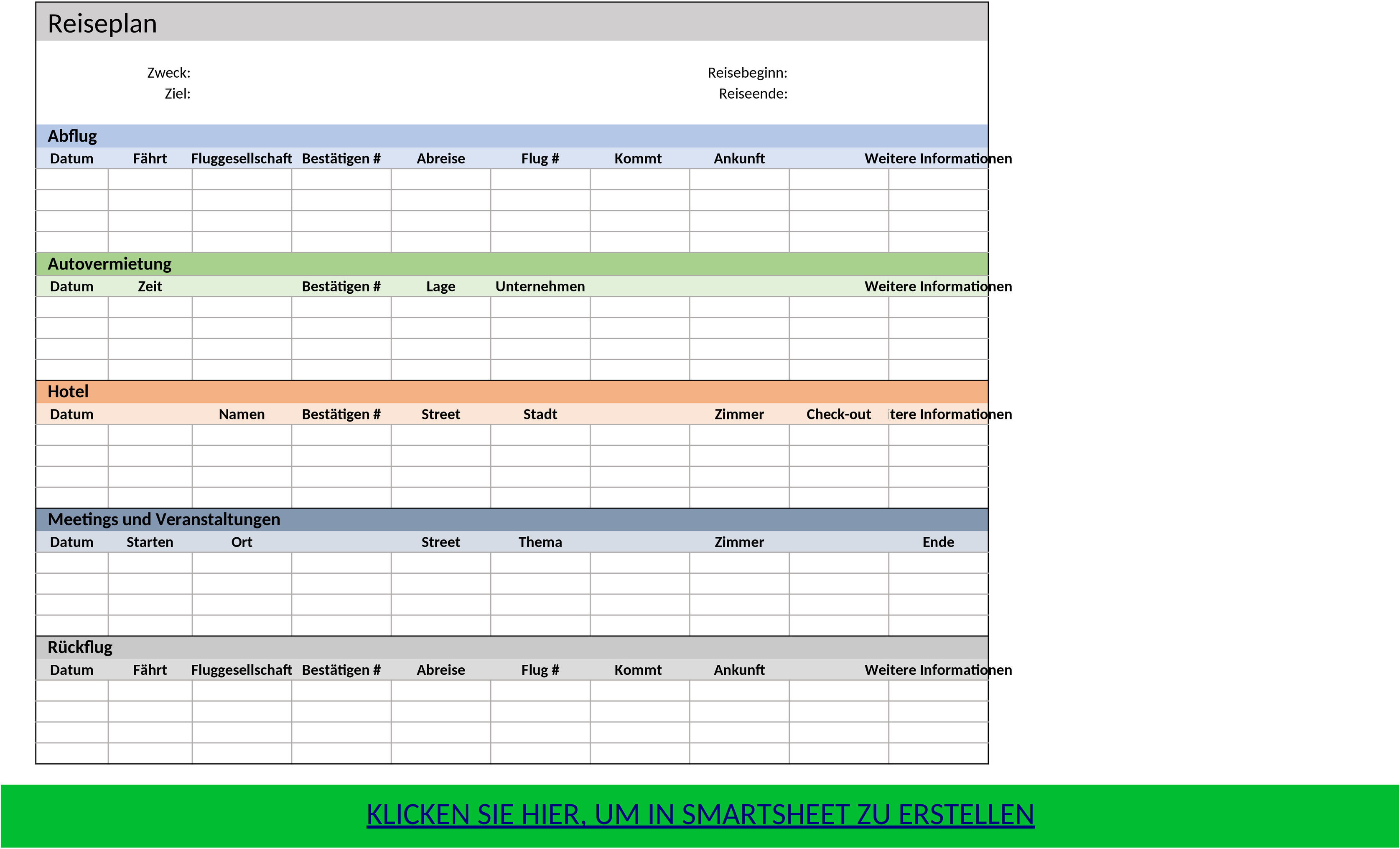 Excel-Vorlage für Reiseplanung und Reiserouten
