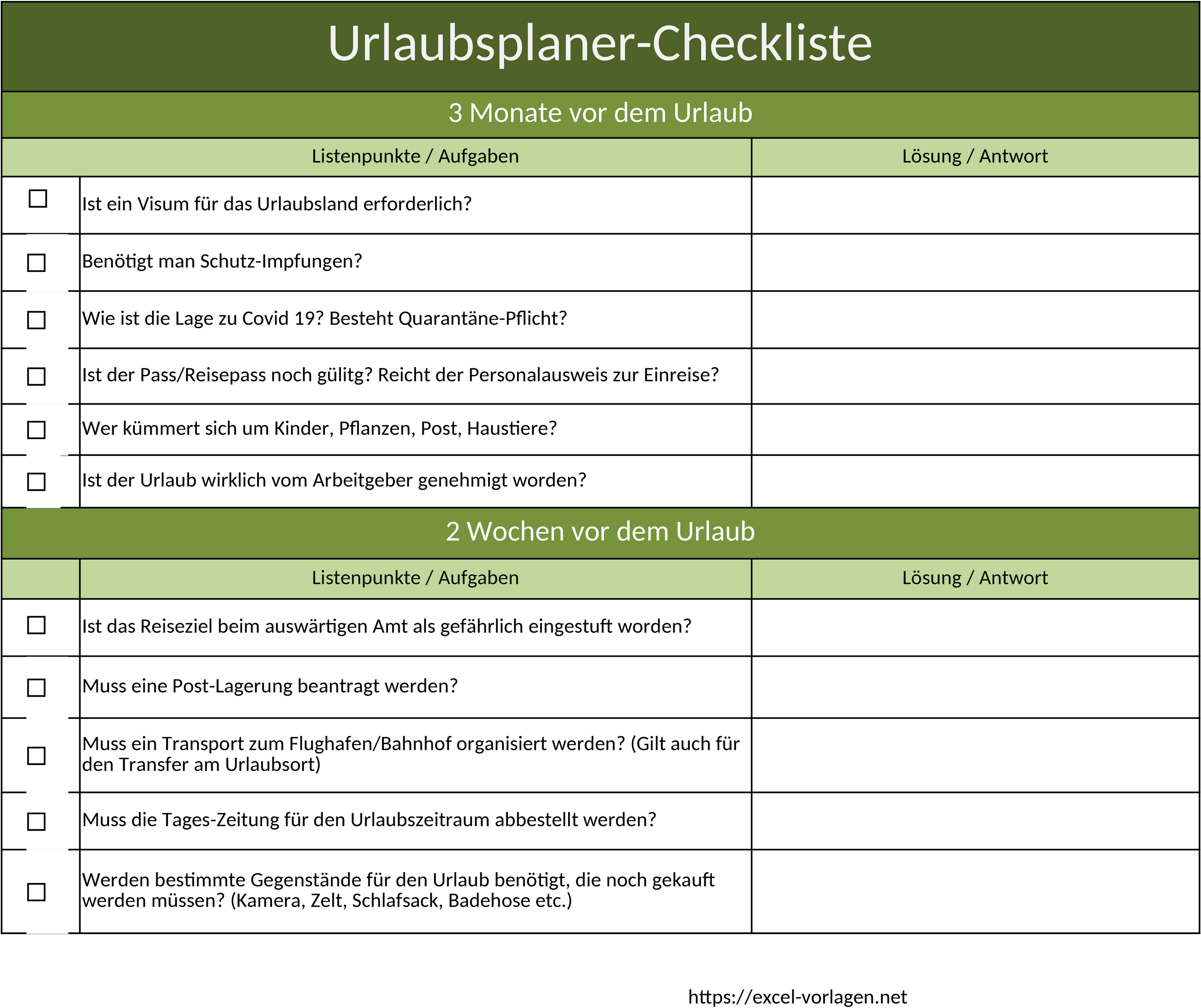 Excel-Vorlage für Reiseplanung und Urlaubsverwaltung