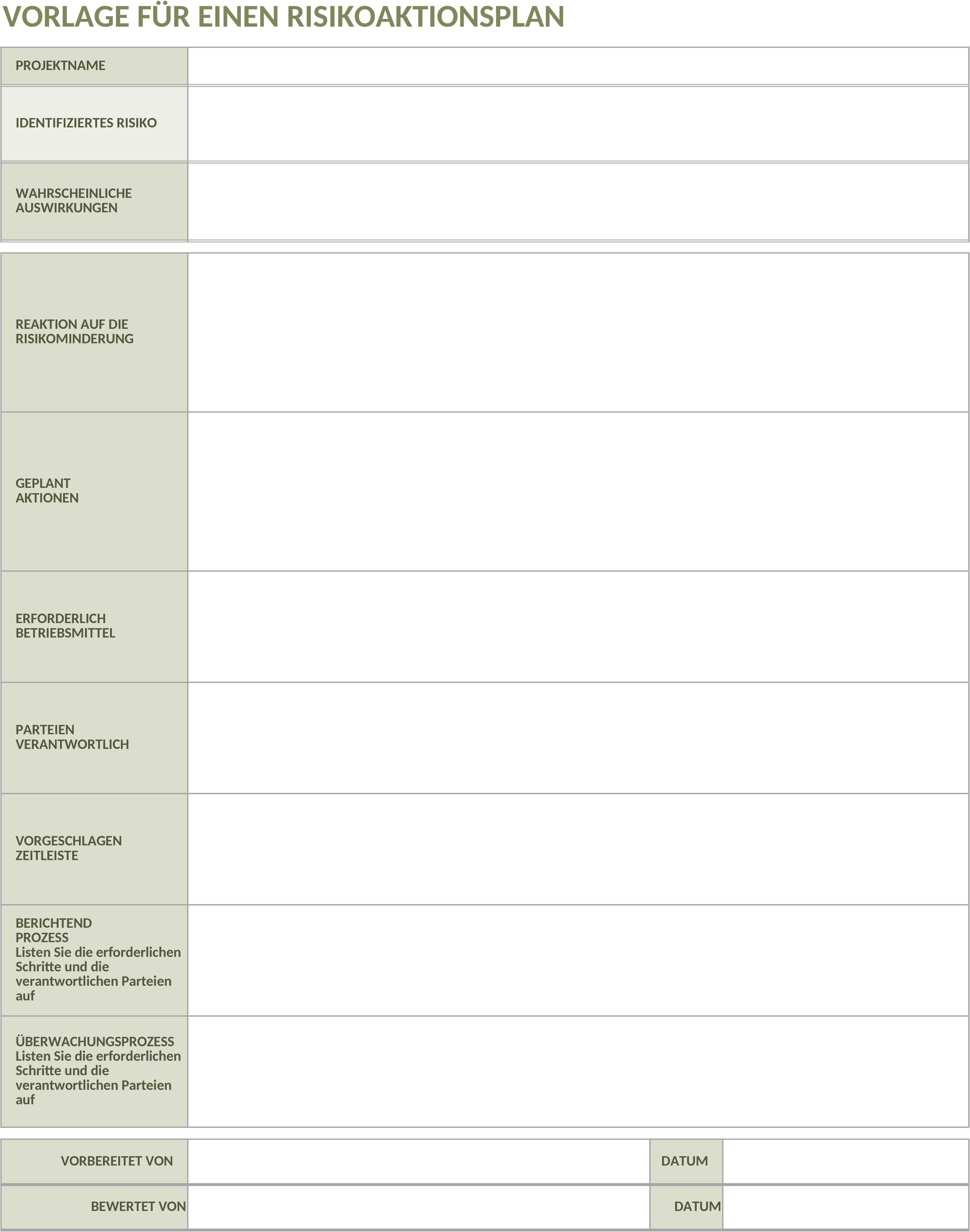 Excel-Vorlage für Risikomanagement-Aktionsplan