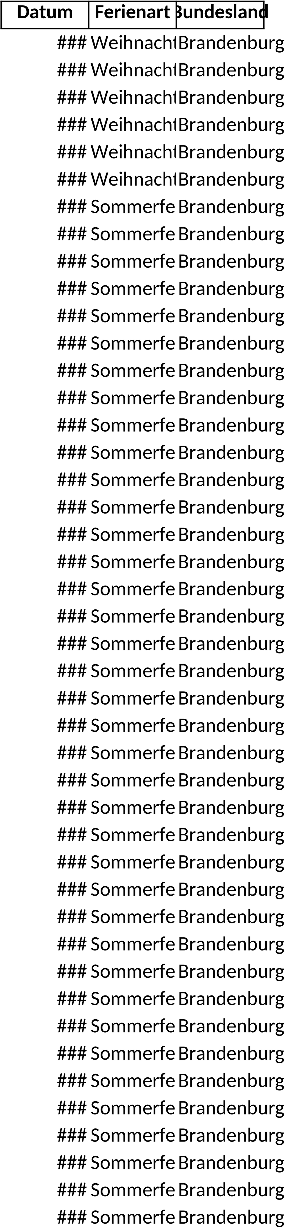 Excel-Vorlage: Schulferien Kalender 2025 Brandenburg