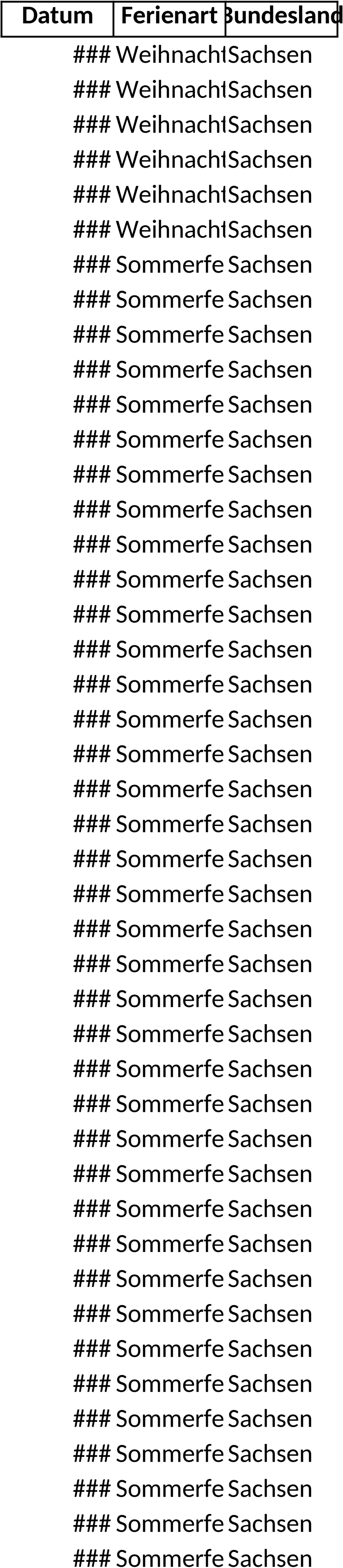 Excel-Vorlage Schulferien Kalender 2025 Sachsen