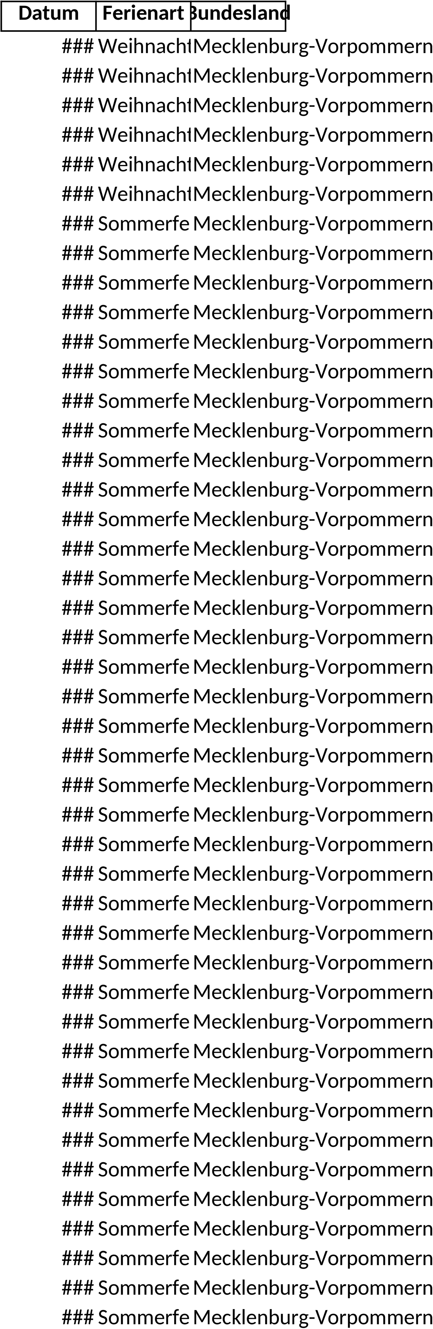 Excel-Vorlage Schulferienkalender 2025 Mecklenburg-Vorpommern