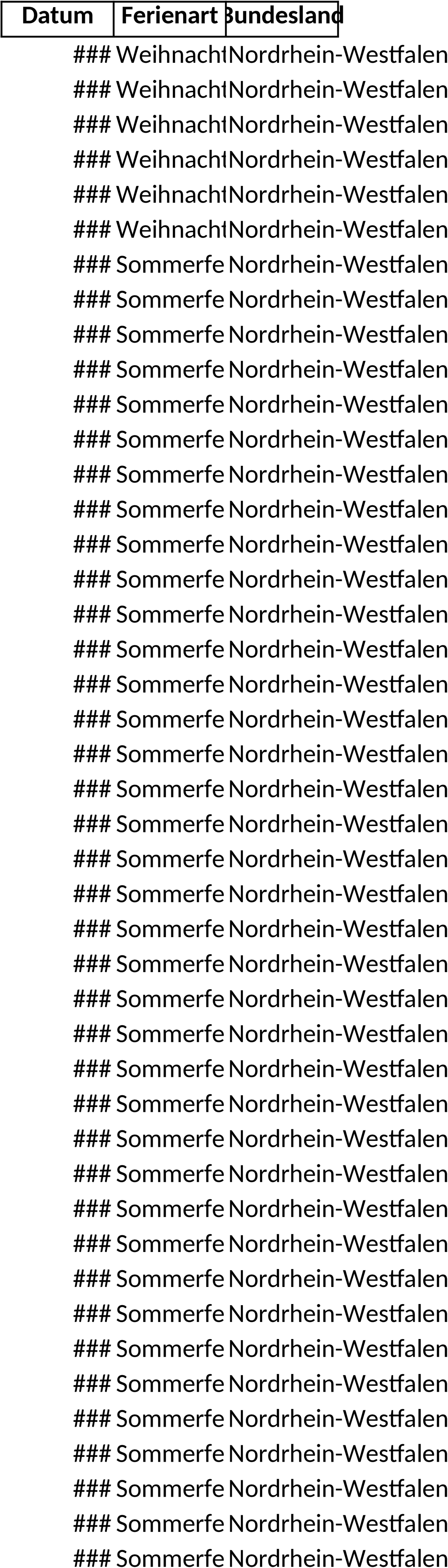 Excel-Vorlage Schulferienkalender 2025 Nordrhein-Westfalen
