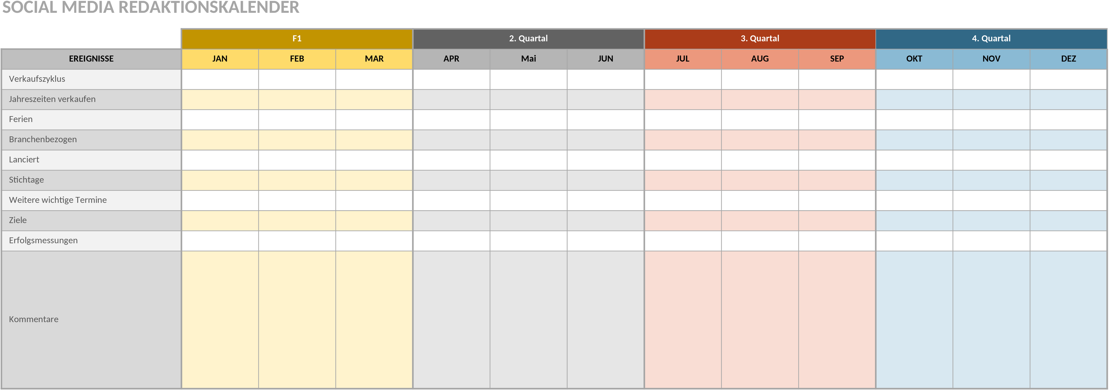 Excel-Vorlage für Social Media Redaktionskalender