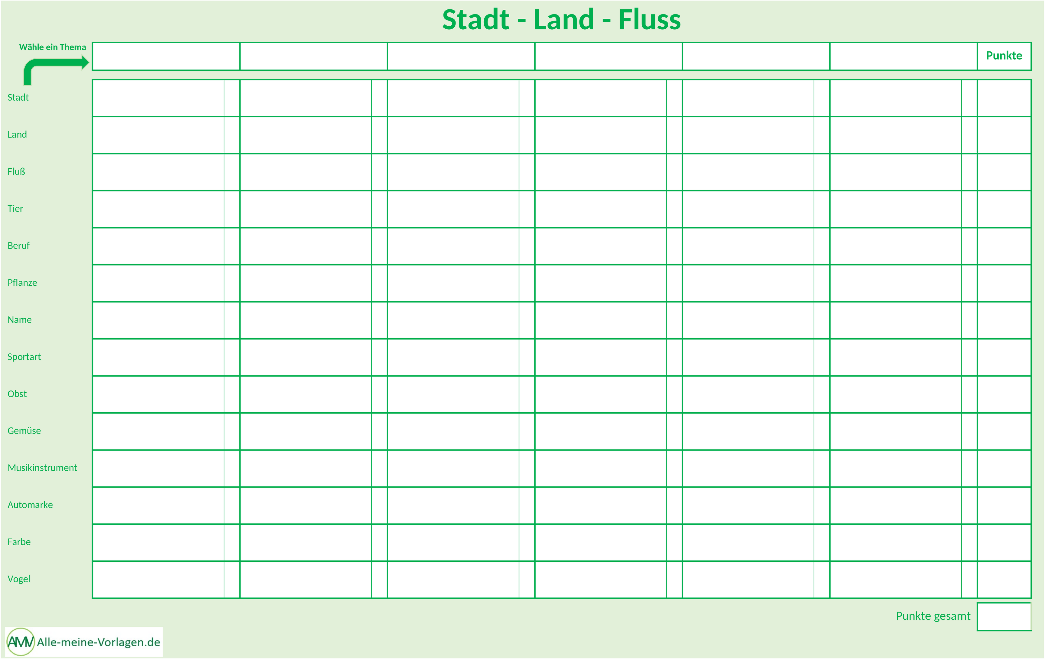 Excel-Vorlage für Stadt-Land-Fluss Spiel