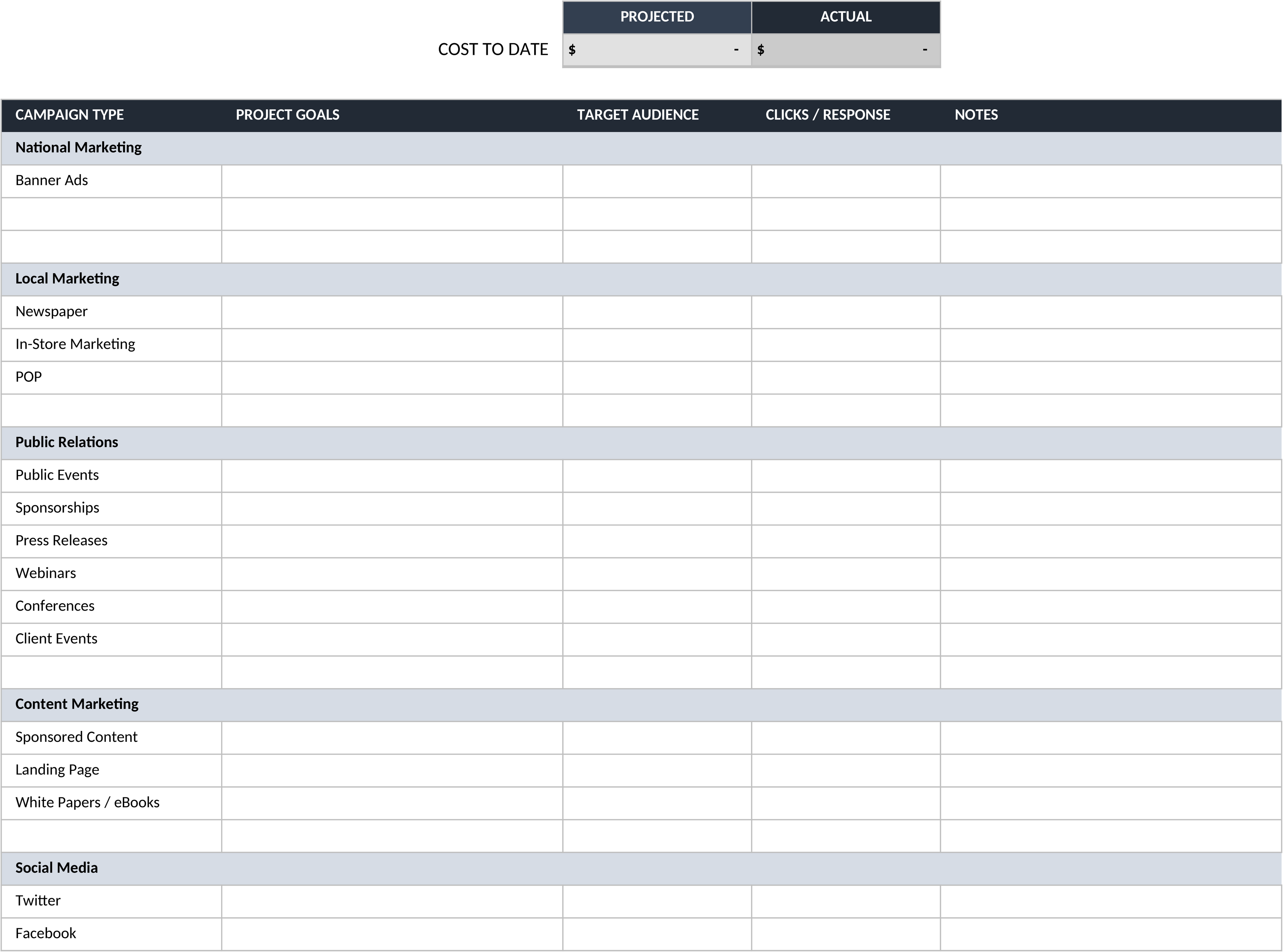 Excel-Vorlage für Strategischen Marketing-Projektplan