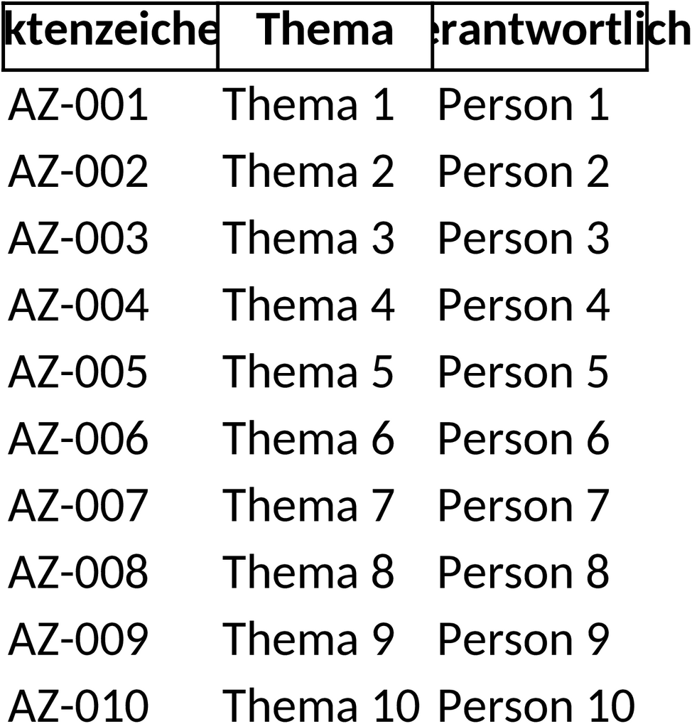 Strukturierte Excel-Vorlage für Aktenplan-Management