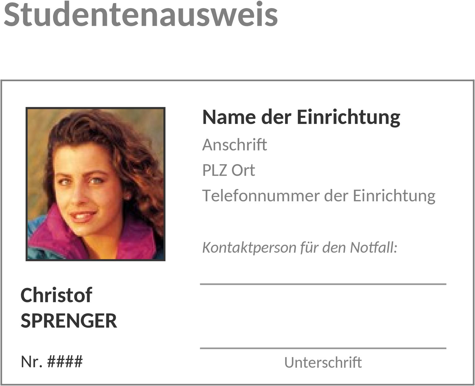Studentenausweis Excel-Vorlage zur Verwaltung von Studieninformationen