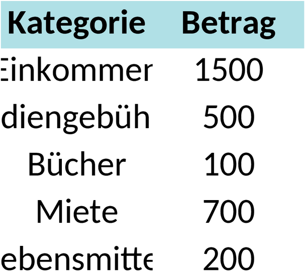 Excel-Vorlage Studienbudgetplanung