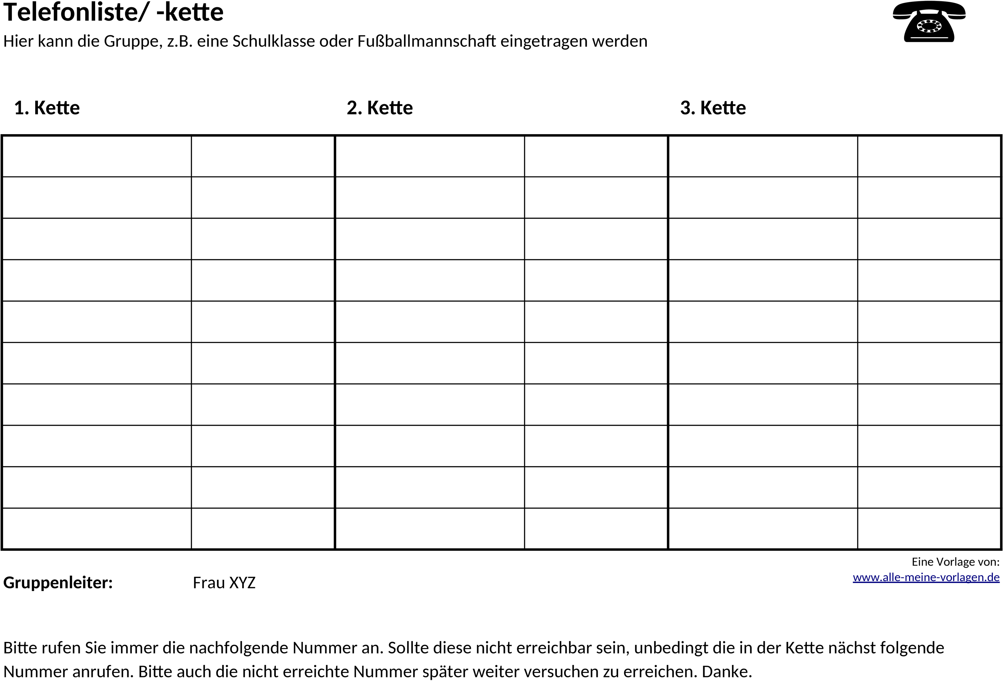 Excel-Vorlage für Telefonliste und Telefonkette