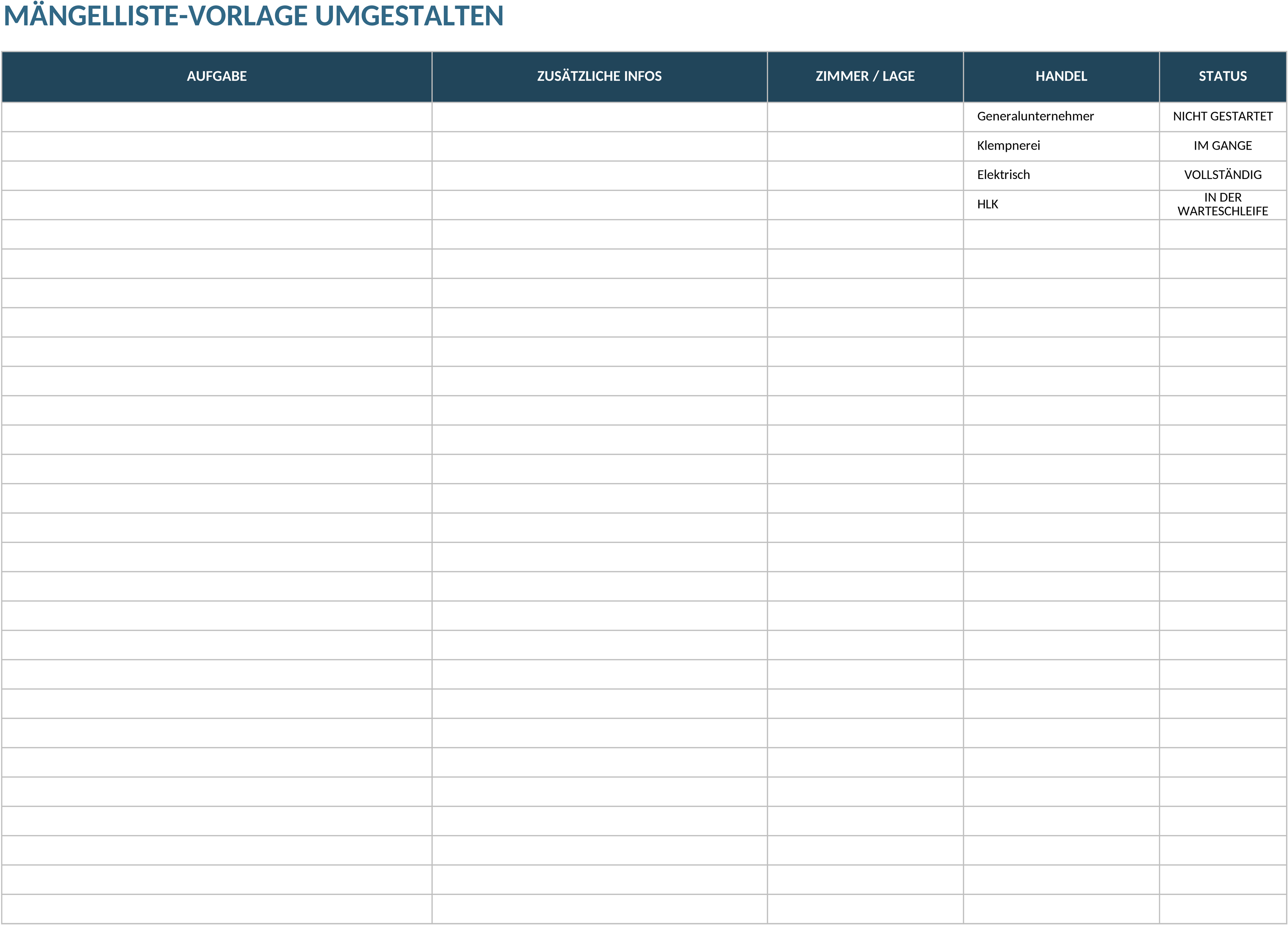 Excel-Vorlage für Umbau-Checklisten zur Projektoptimierung
