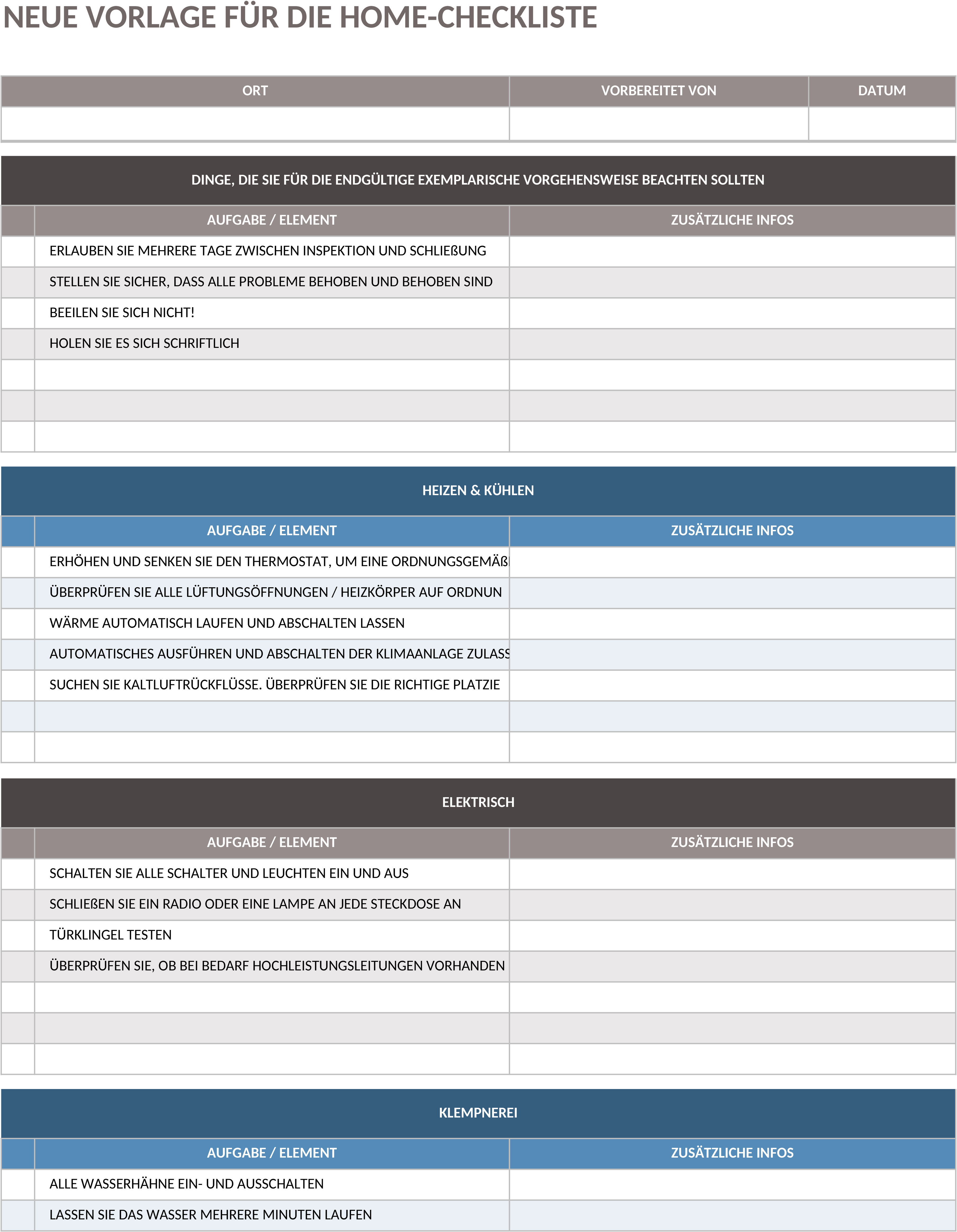 Excel-Vorlage für Umzugs-Checkliste