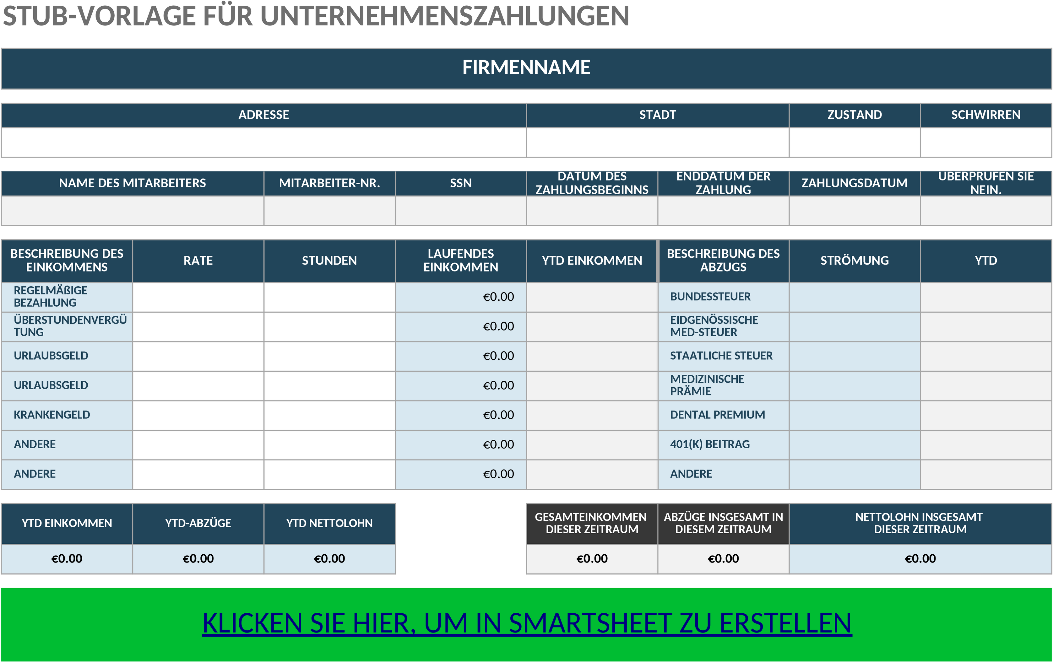 Excel-Vorlage für Gehaltsabrechnung im Unternehmen