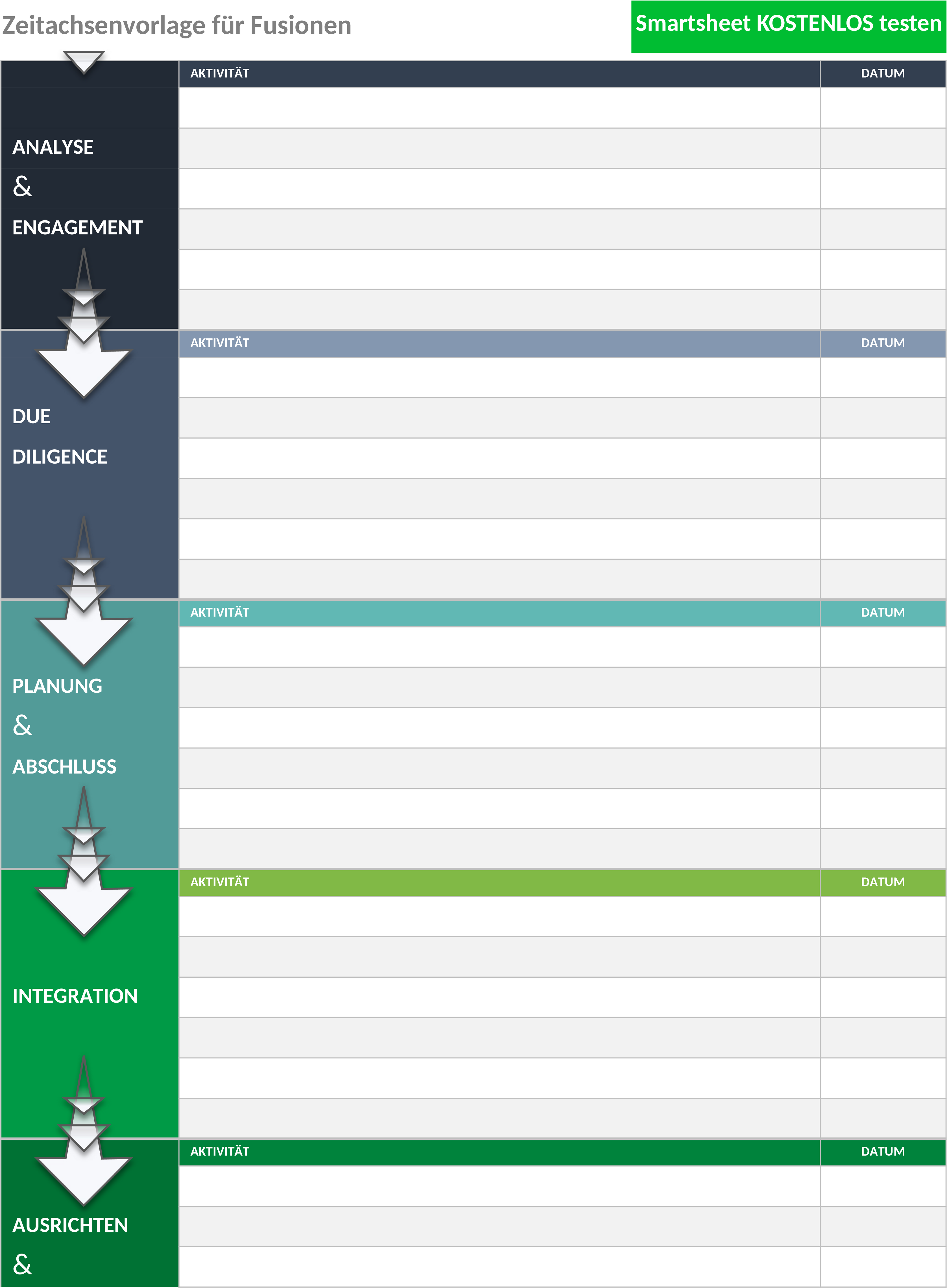 Excel-Vorlage für Unternehmensfusionen und -übernahmen Zeitplan